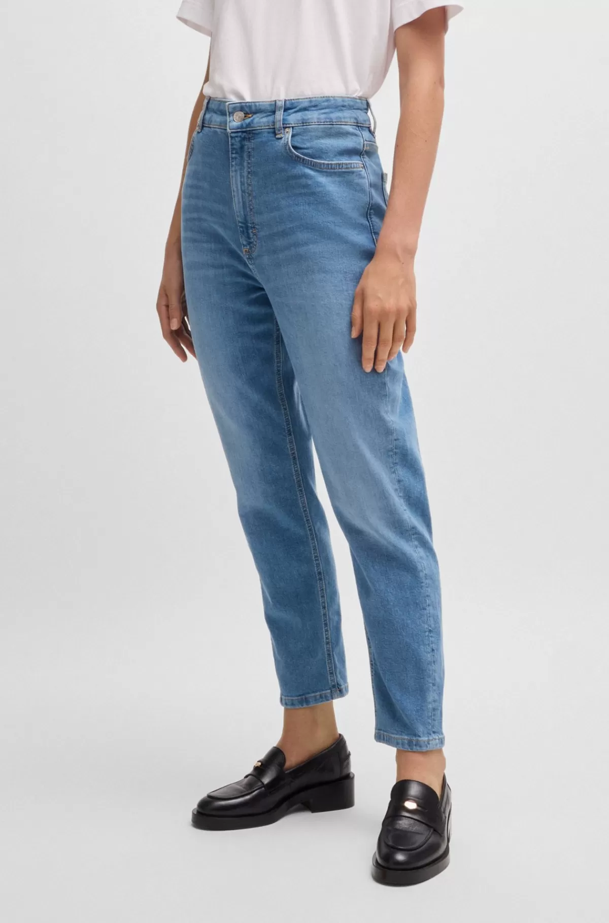 HUGO BOSS Afkortede Jeans Med Høj Talje I t Denim Med Behageligt Stræk Blå Fashion