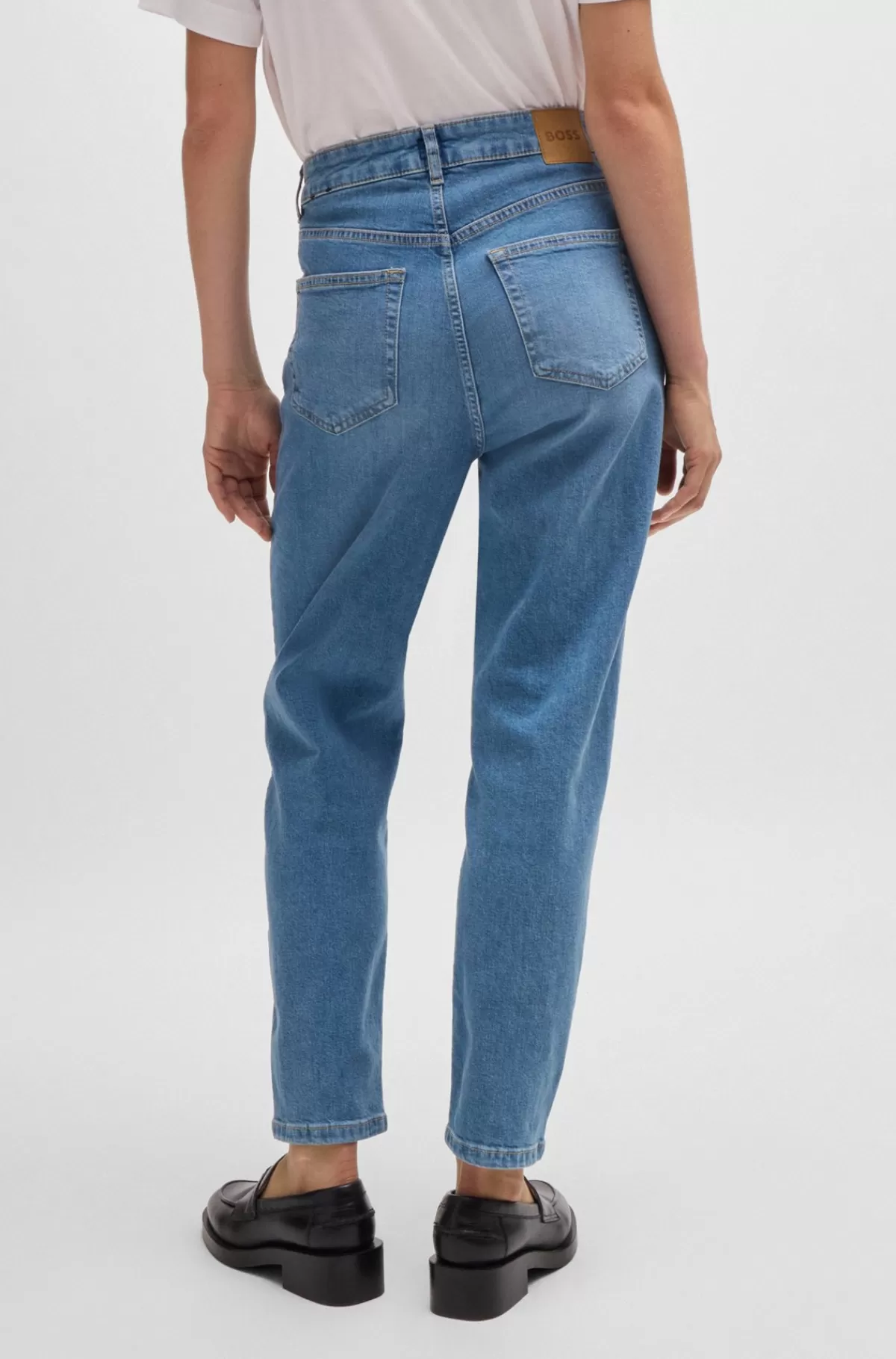 HUGO BOSS Afkortede Jeans Med Høj Talje I t Denim Med Behageligt Stræk Blå Fashion