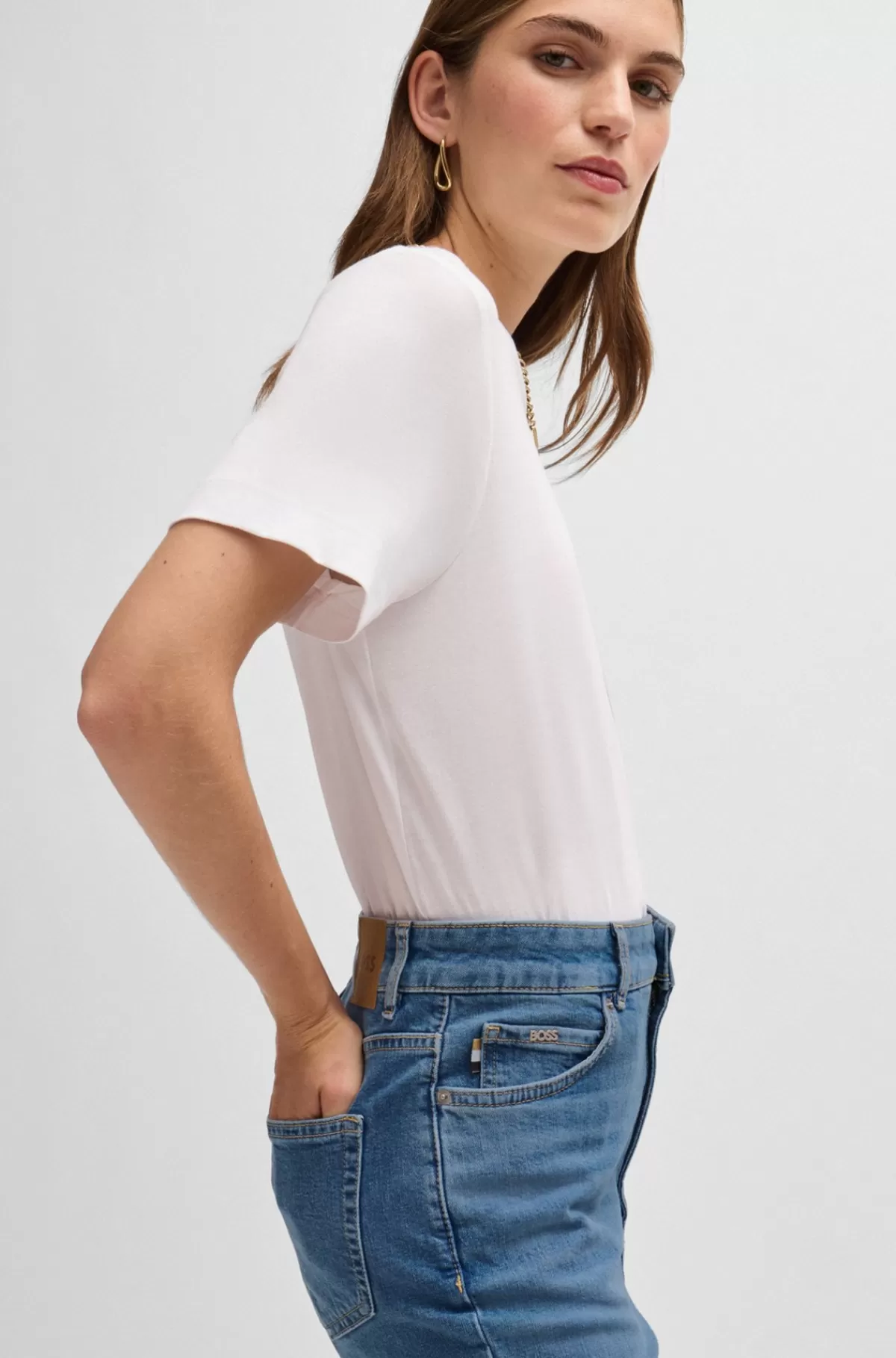 HUGO BOSS Afkortede Jeans Med Høj Talje I t Denim Med Behageligt Stræk Blå Fashion
