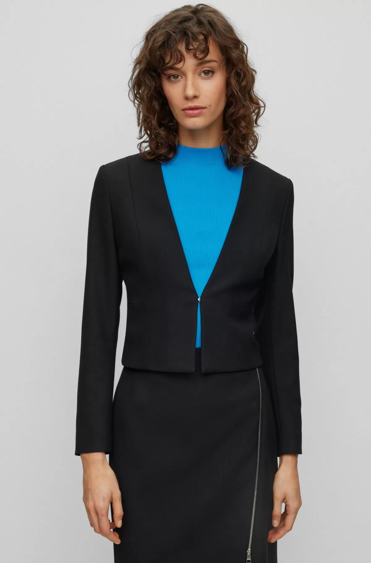 HUGO BOSS Afkortet Jakke Med Slim Fit I Stof Med Stræk Sort Store