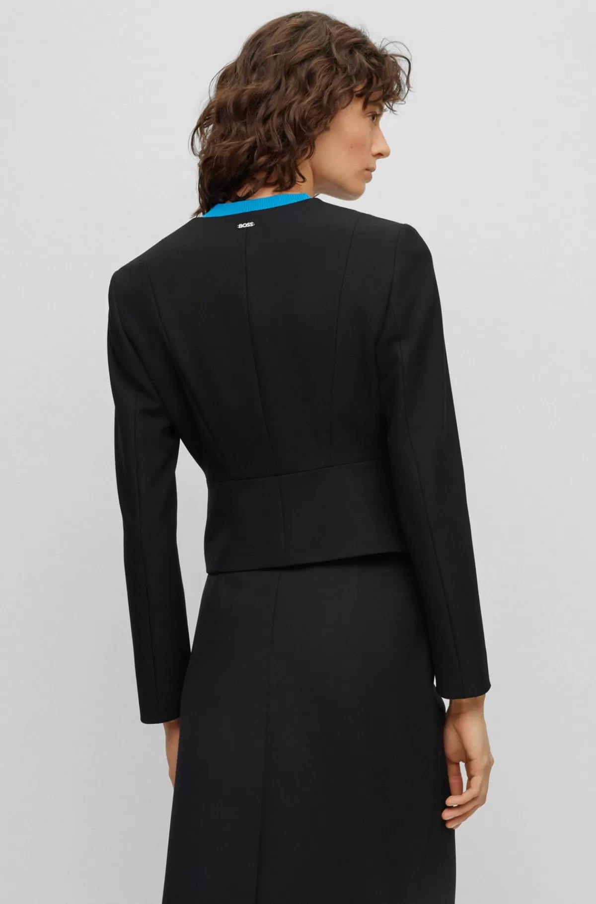 HUGO BOSS Afkortet Jakke Med Slim Fit I Stof Med Stræk Sort Store