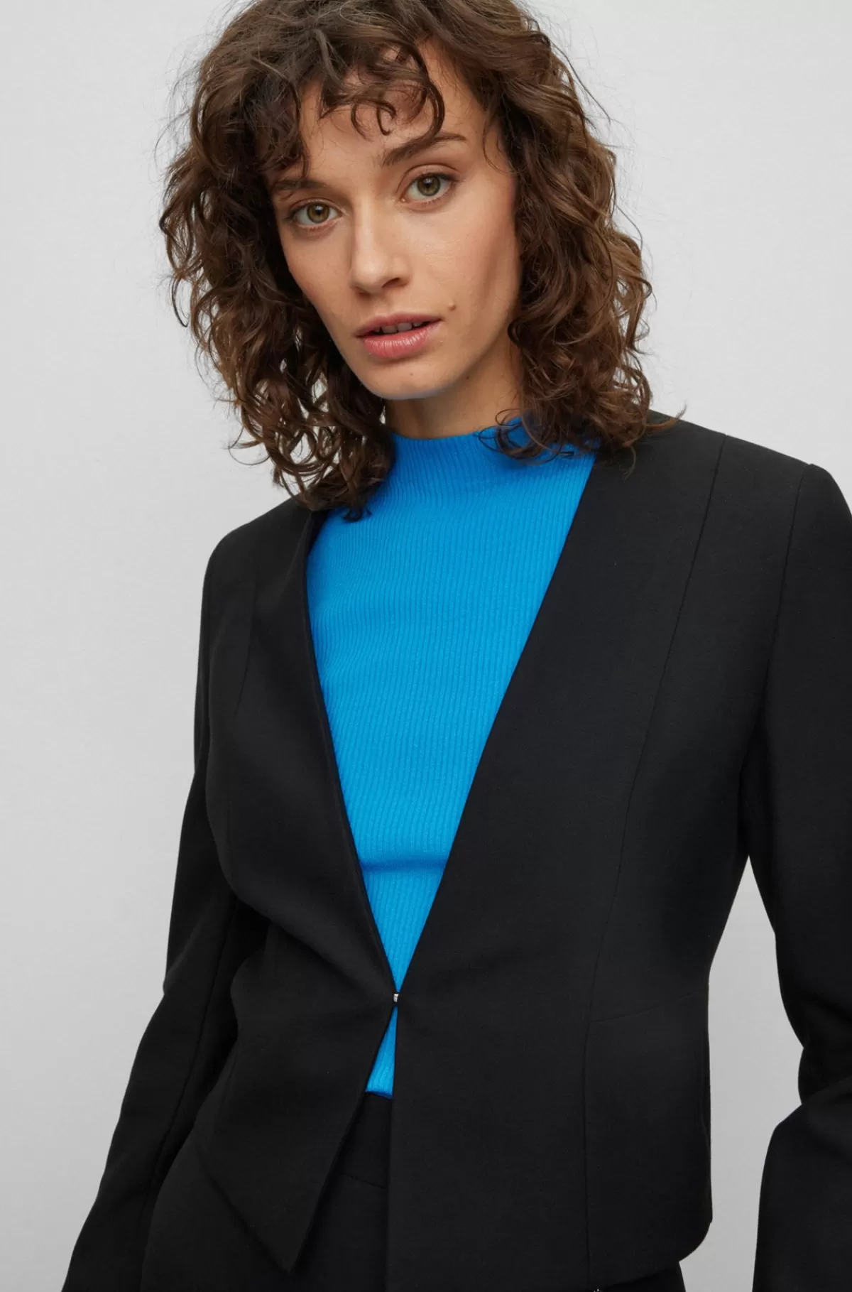 HUGO BOSS Afkortet Jakke Med Slim Fit I Stof Med Stræk Sort Store