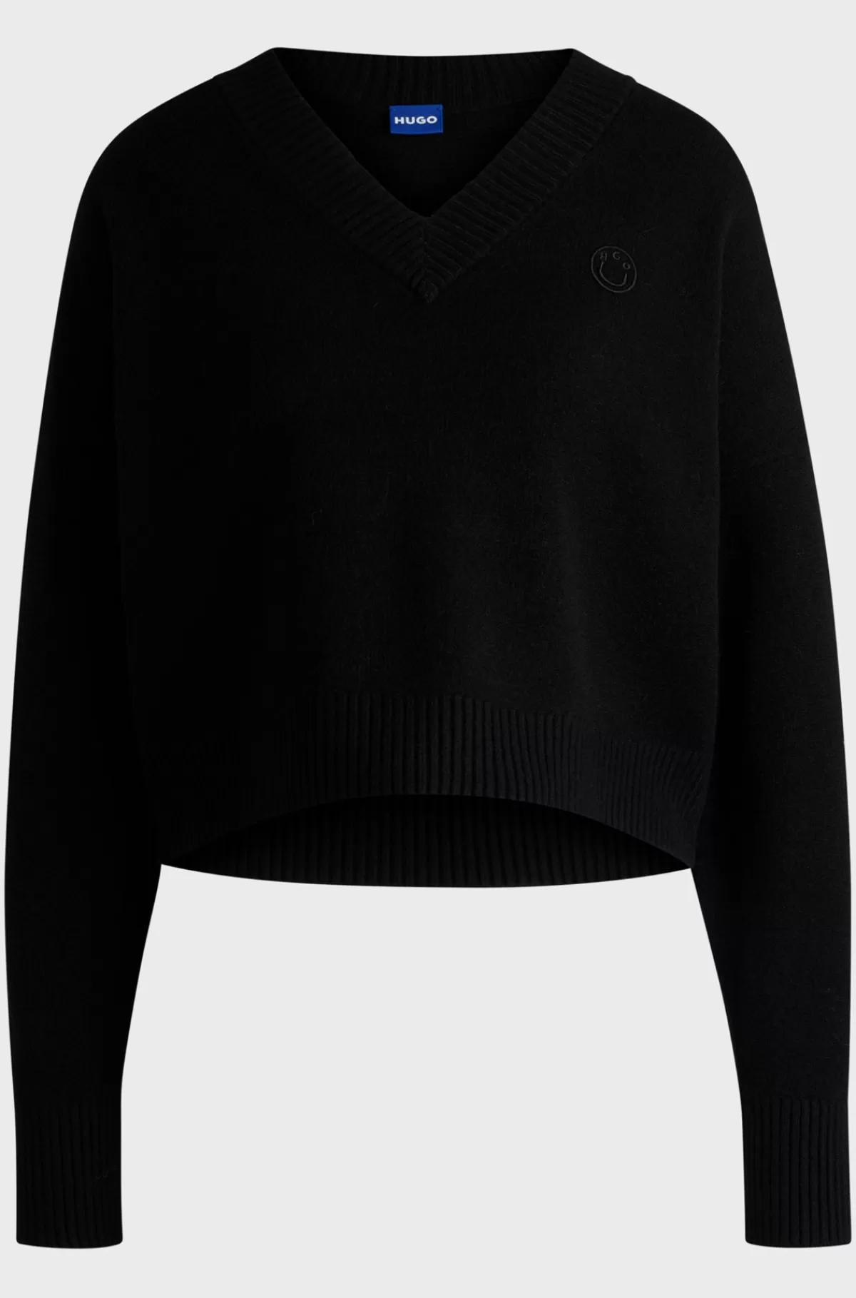 HUGO BOSS Afkortet Sweater Med Relaxed Fit Og Happy HUGO Logo Sort Online