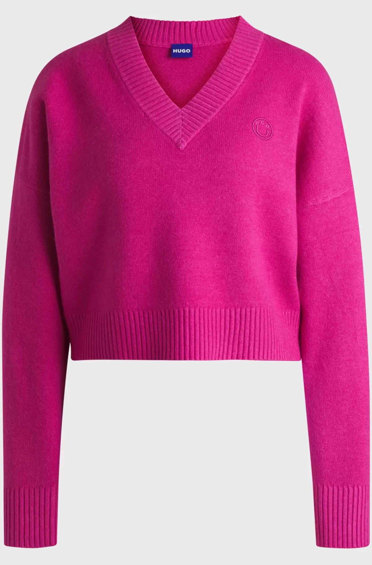 HUGO BOSS Afkortet Sweater Med Relaxed Fit Og Happy HUGO Logo Pink Outlet