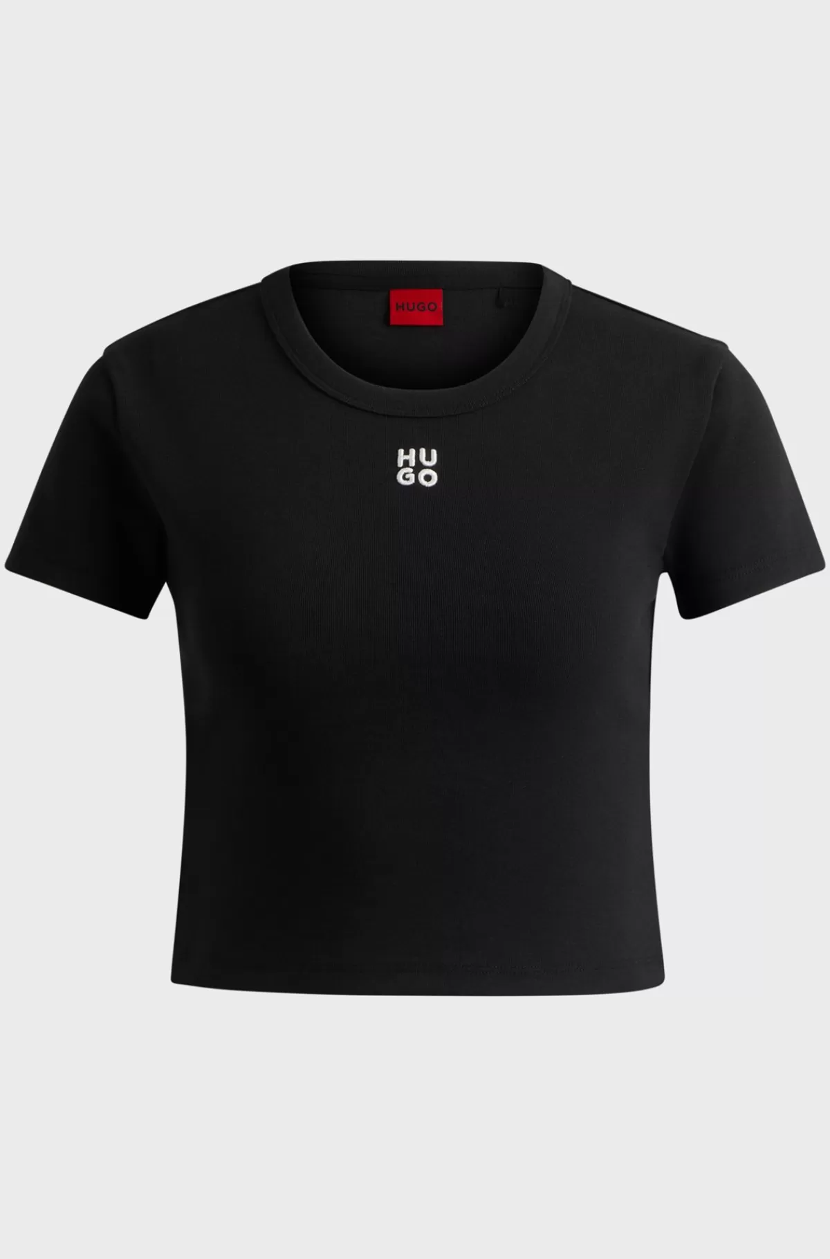 HUGO BOSS Afkortet T-shirt I Bomuldsblanding Med Slim Fit Og Stablet Logo Sort Flash Sale