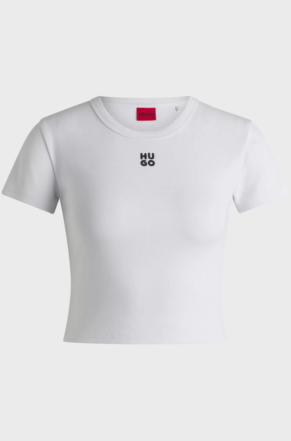 HUGO BOSS Afkortet T-shirt I Bomuldsblanding Med Slim Fit Og Stablet Logo Hvid New