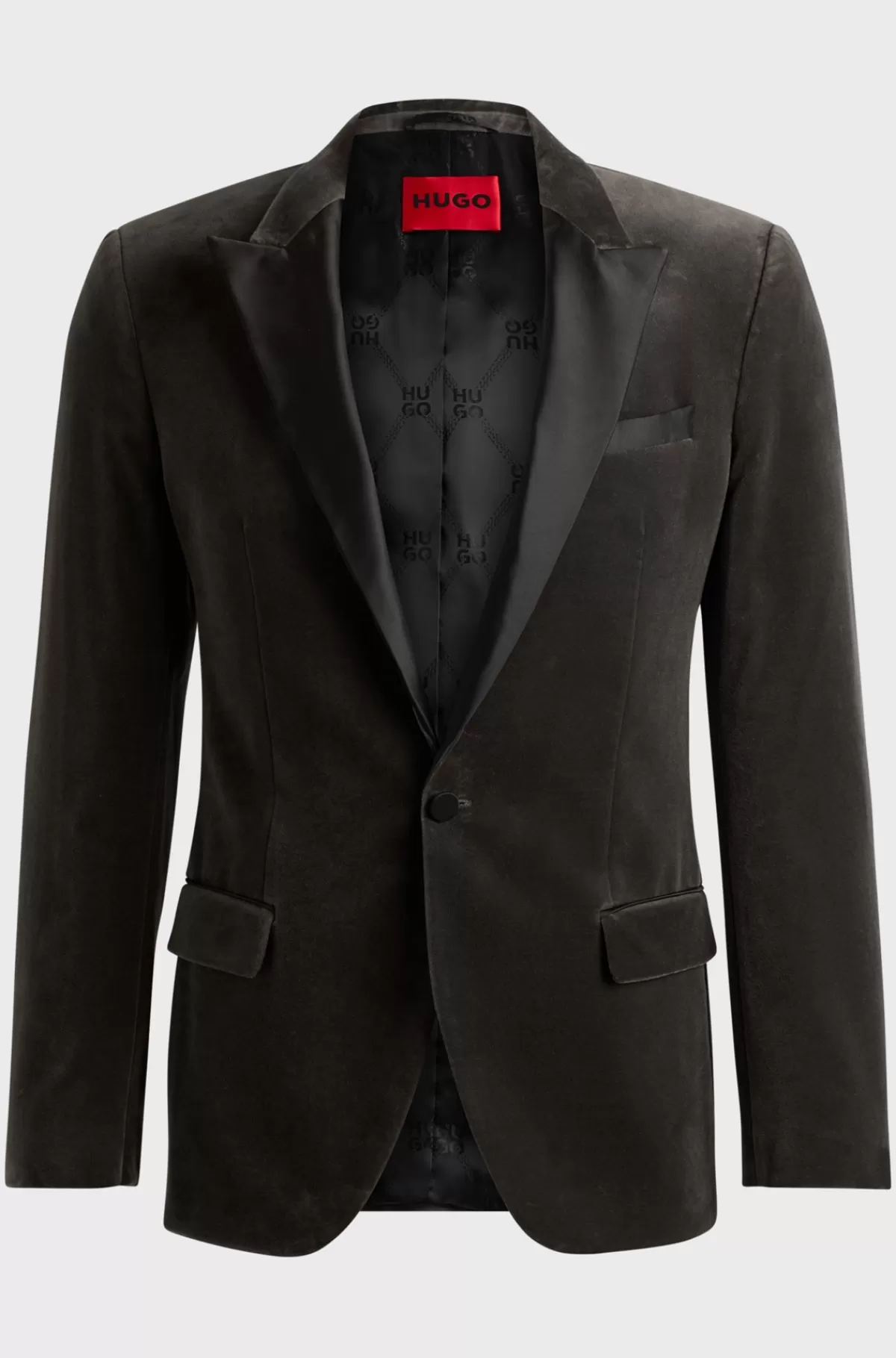 HUGO BOSS Aftenjakke Med Slim Fit I Bomuldsfløjl Og Med Performance-stræk Grå Clearance