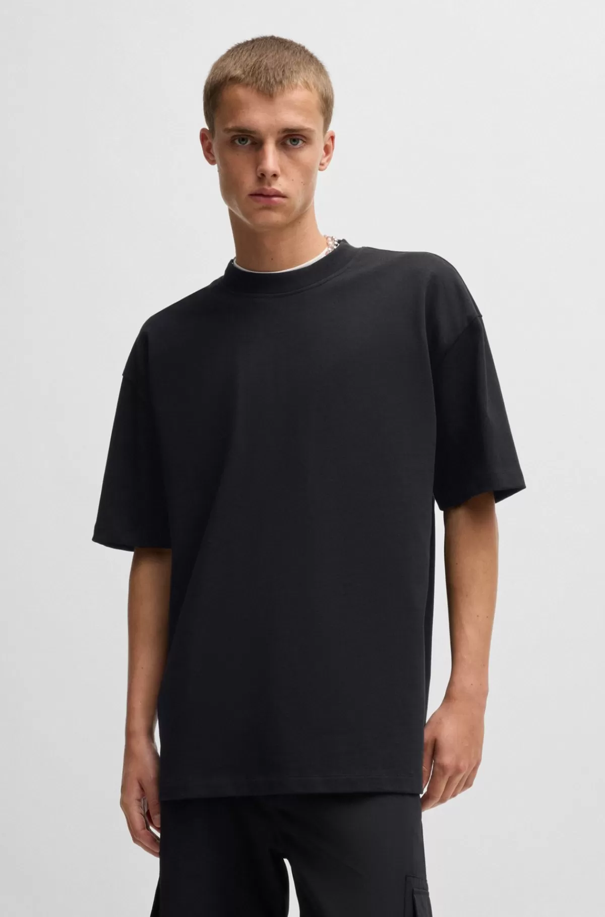 HUGO BOSS All-gender T-shirt Med Oversize Fit I Bomuld Og Med Logomærkat Sort Discount