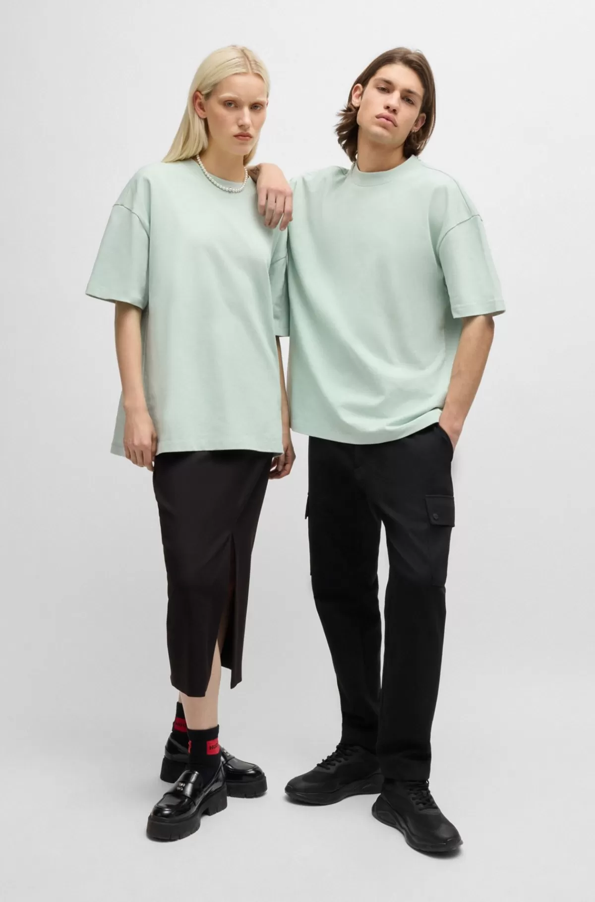 HUGO BOSS All-gender T-shirt Med Oversize Fit I Bomuld Og Med Logomærkat Lysegrøn Discount