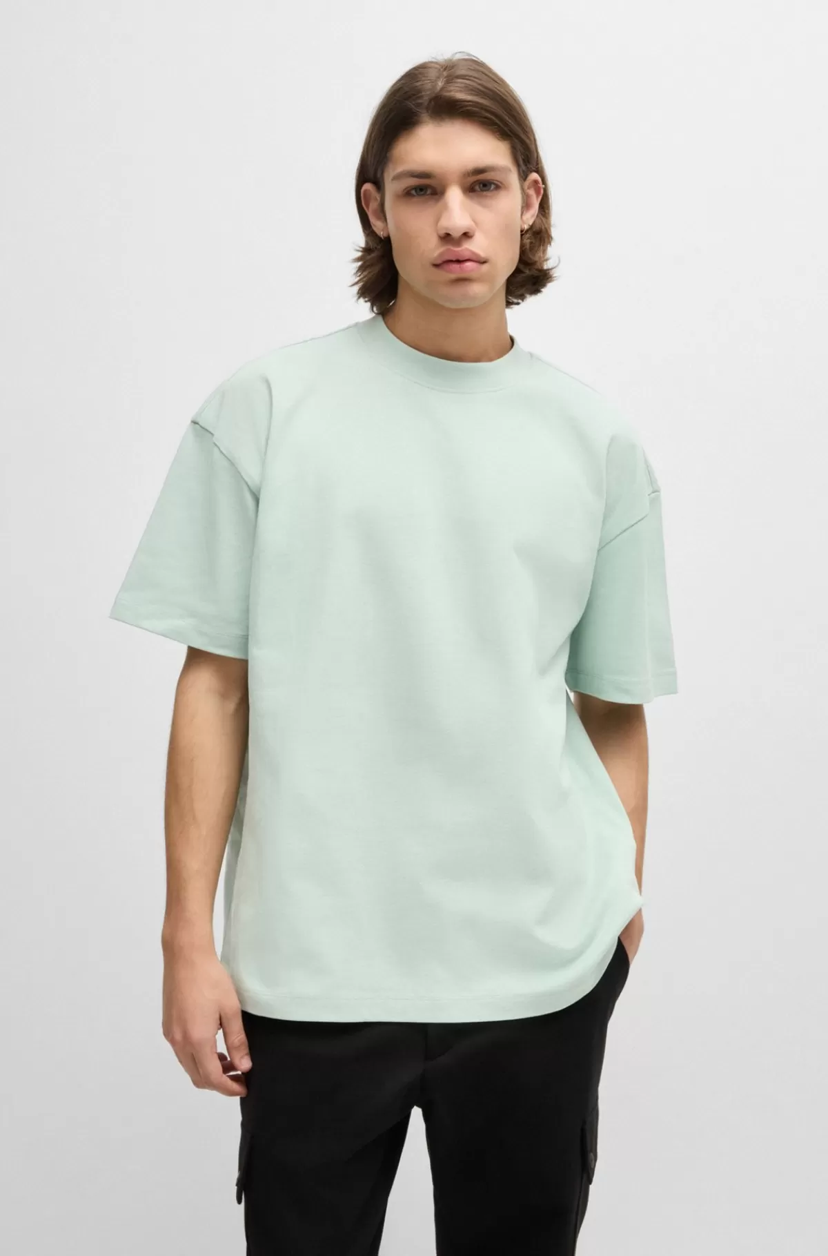 HUGO BOSS All-gender T-shirt Med Oversize Fit I Bomuld Og Med Logomærkat Lysegrøn Discount
