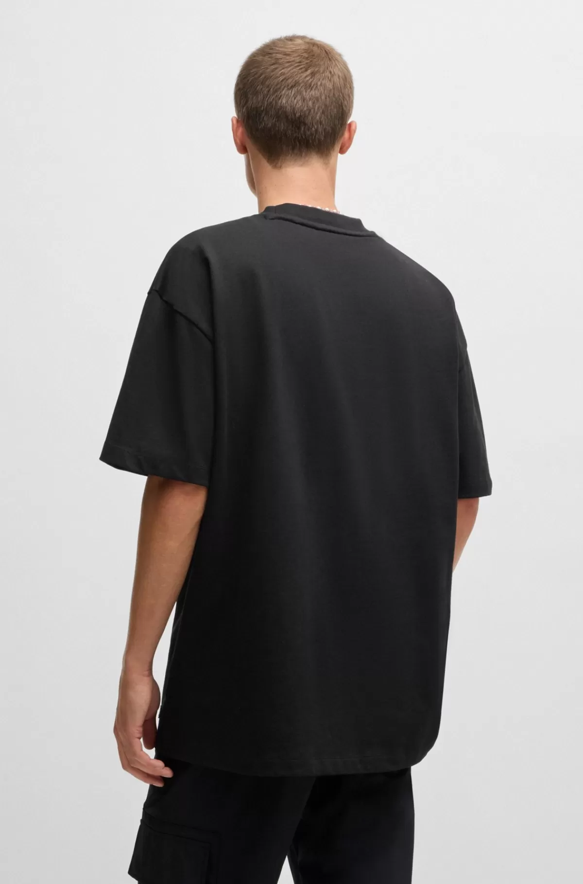 HUGO BOSS All-gender T-shirt Med Oversize Fit I Bomuld Og Med Logomærkat Sort Discount