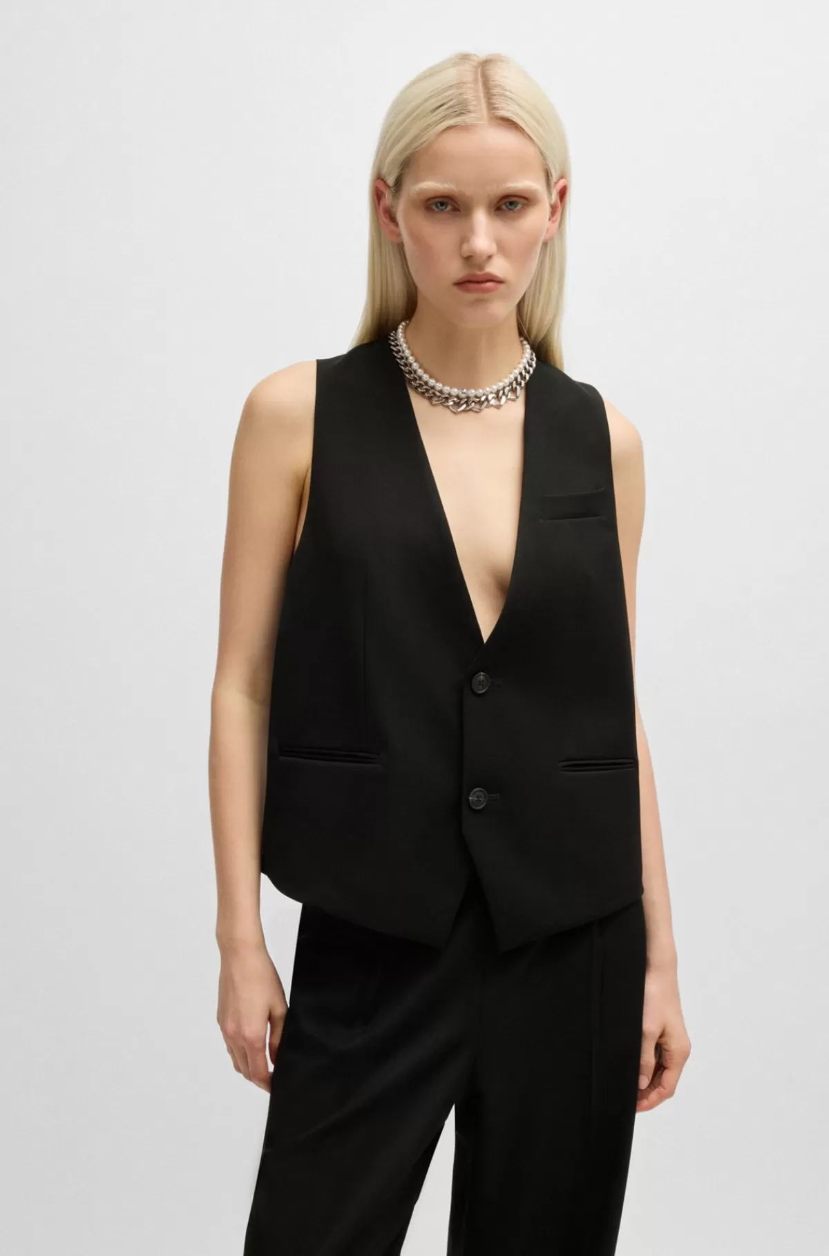 HUGO BOSS All-gender Vest Med Oversize Fit I Materiale Med Stræk Sort Cheap