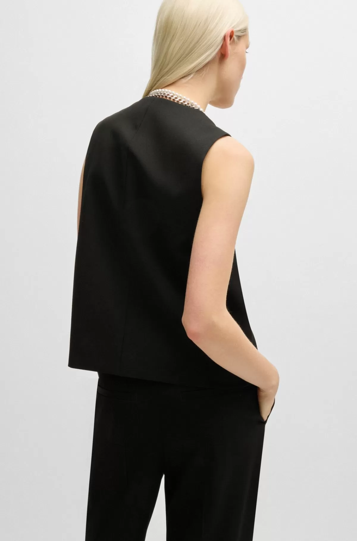 HUGO BOSS All-gender Vest Med Oversize Fit I Materiale Med Stræk Sort Cheap