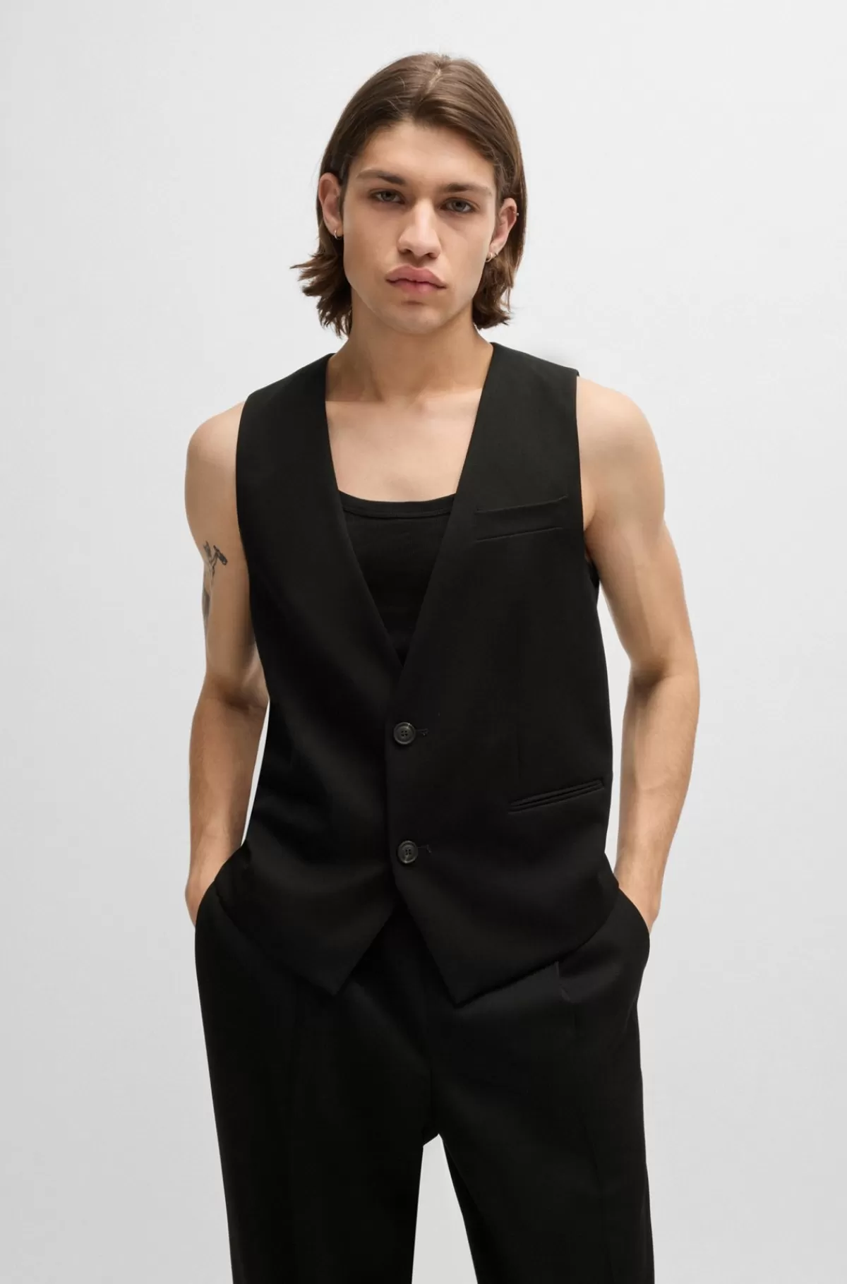 HUGO BOSS All-gender Vest Med Oversize Fit I Materiale Med Stræk Sort Cheap