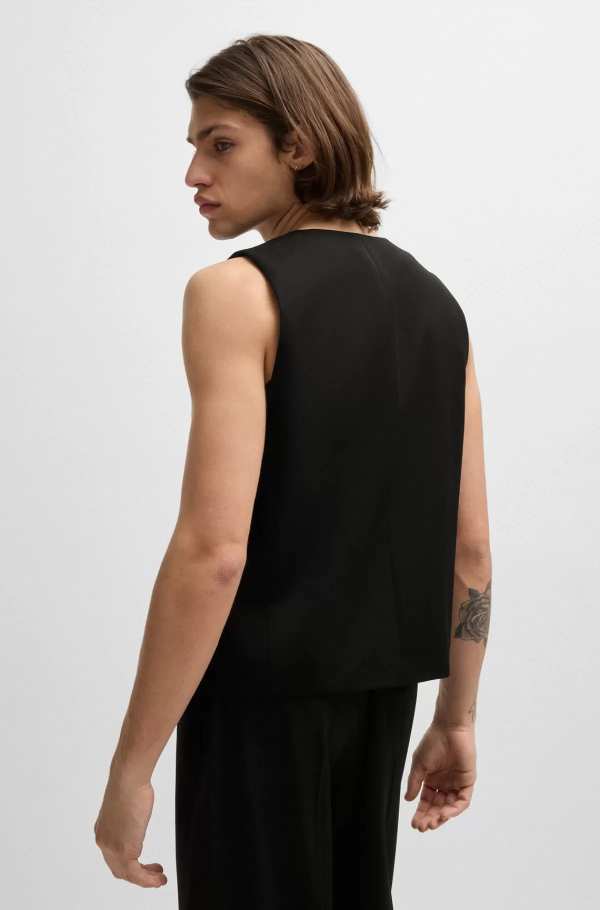 HUGO BOSS All-gender Vest Med Oversize Fit I Materiale Med Stræk Sort Cheap