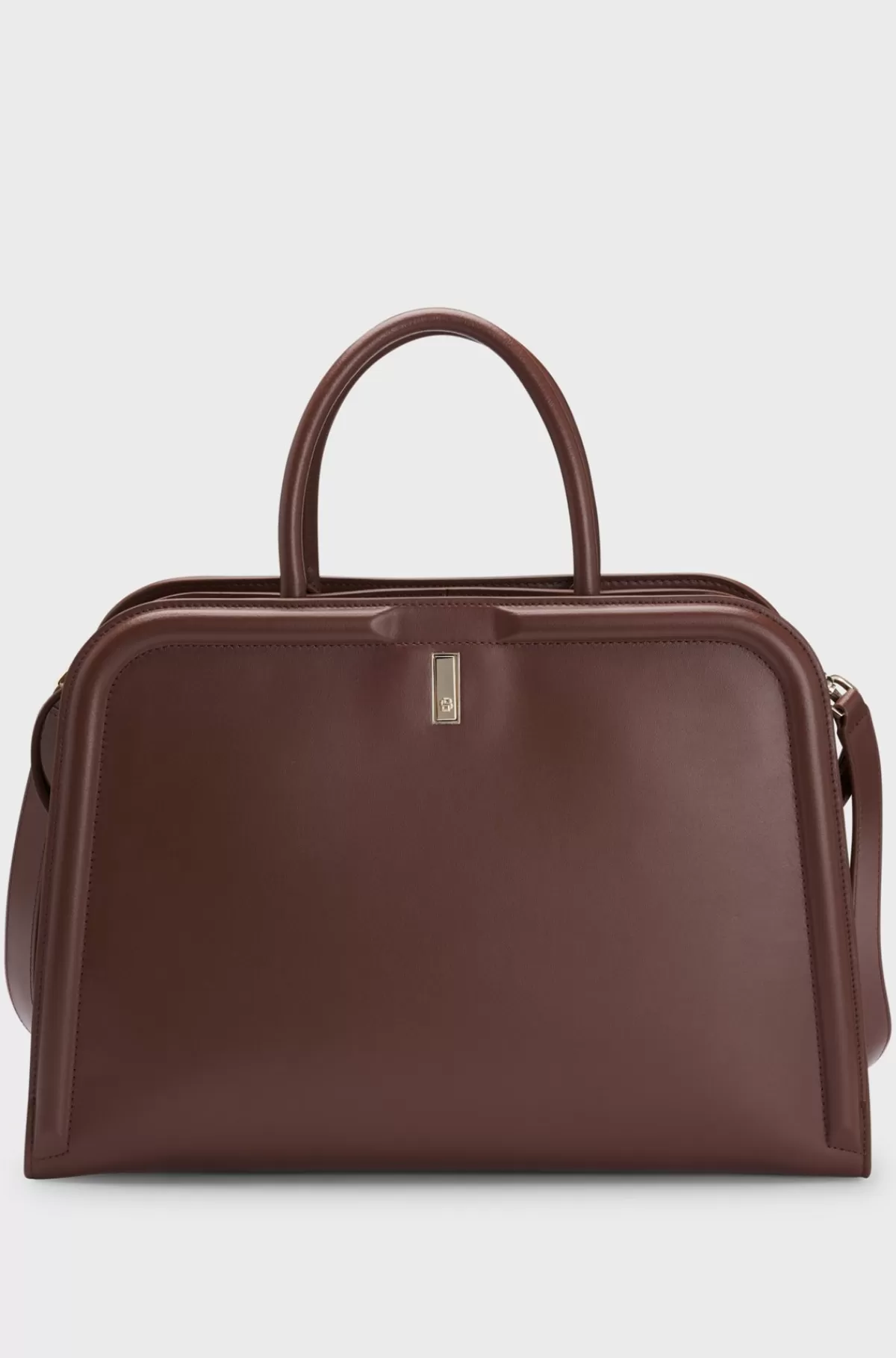 HUGO BOSS Ariell Tote Bag I Læder Med Udtagelig Pouch Mørkebrun New
