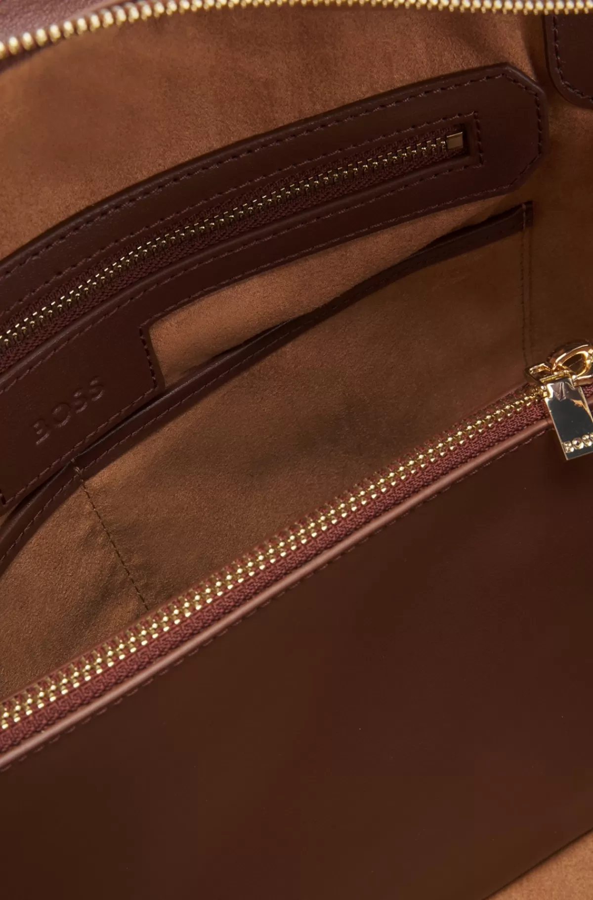 HUGO BOSS Ariell Tote Bag I Læder Med Udtagelig Pouch Mørkebrun New