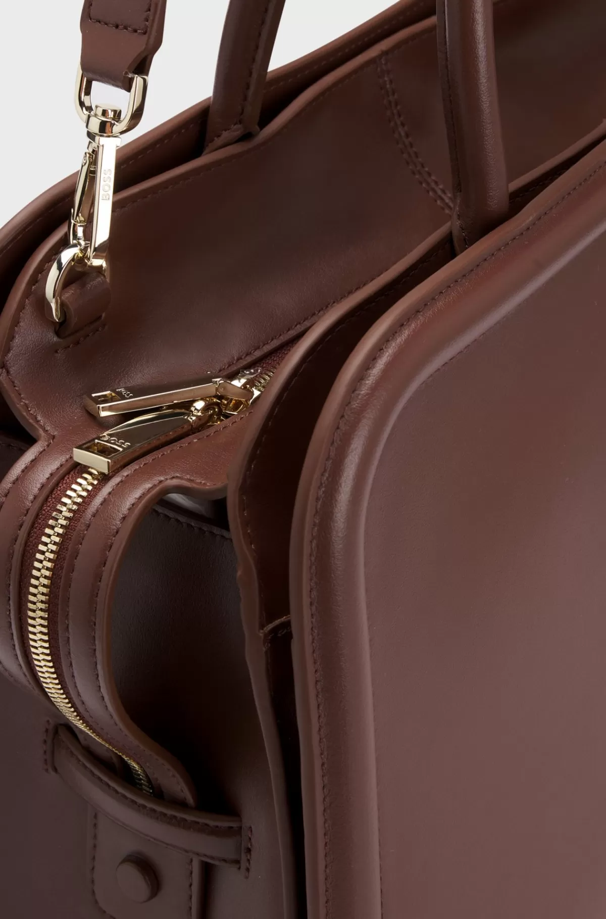 HUGO BOSS Ariell Tote Bag I Læder Med Udtagelig Pouch Mørkebrun New