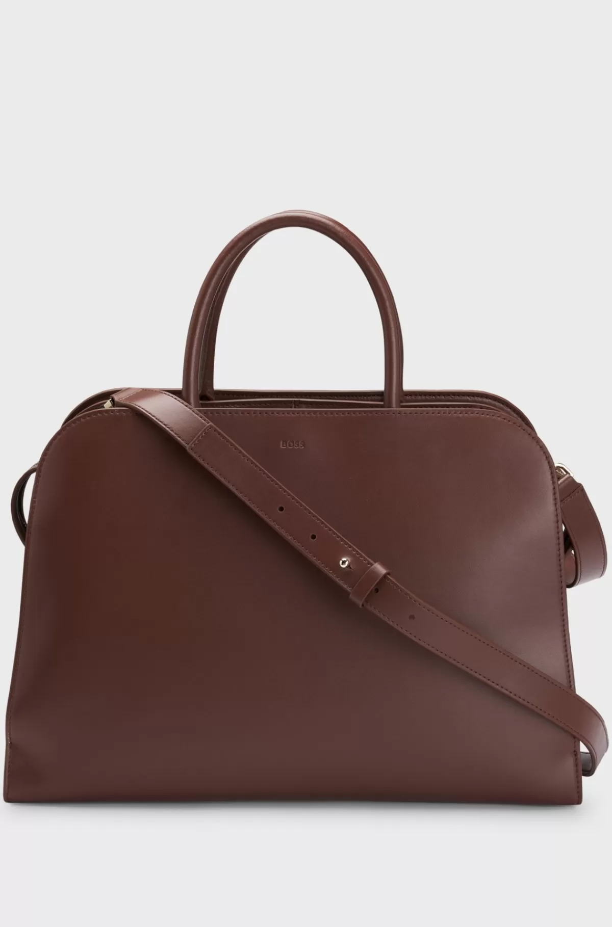 HUGO BOSS Ariell Tote Bag I Læder Med Udtagelig Pouch Mørkebrun New