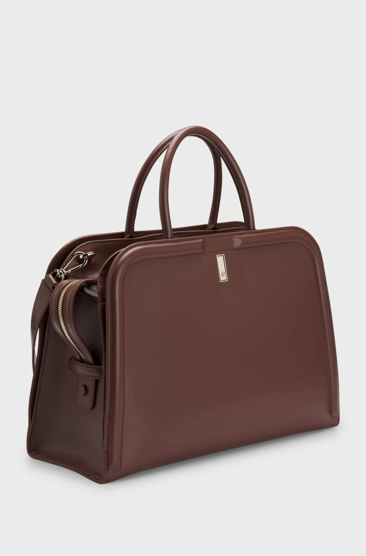 HUGO BOSS Ariell Tote Bag I Læder Med Udtagelig Pouch Mørkebrun New