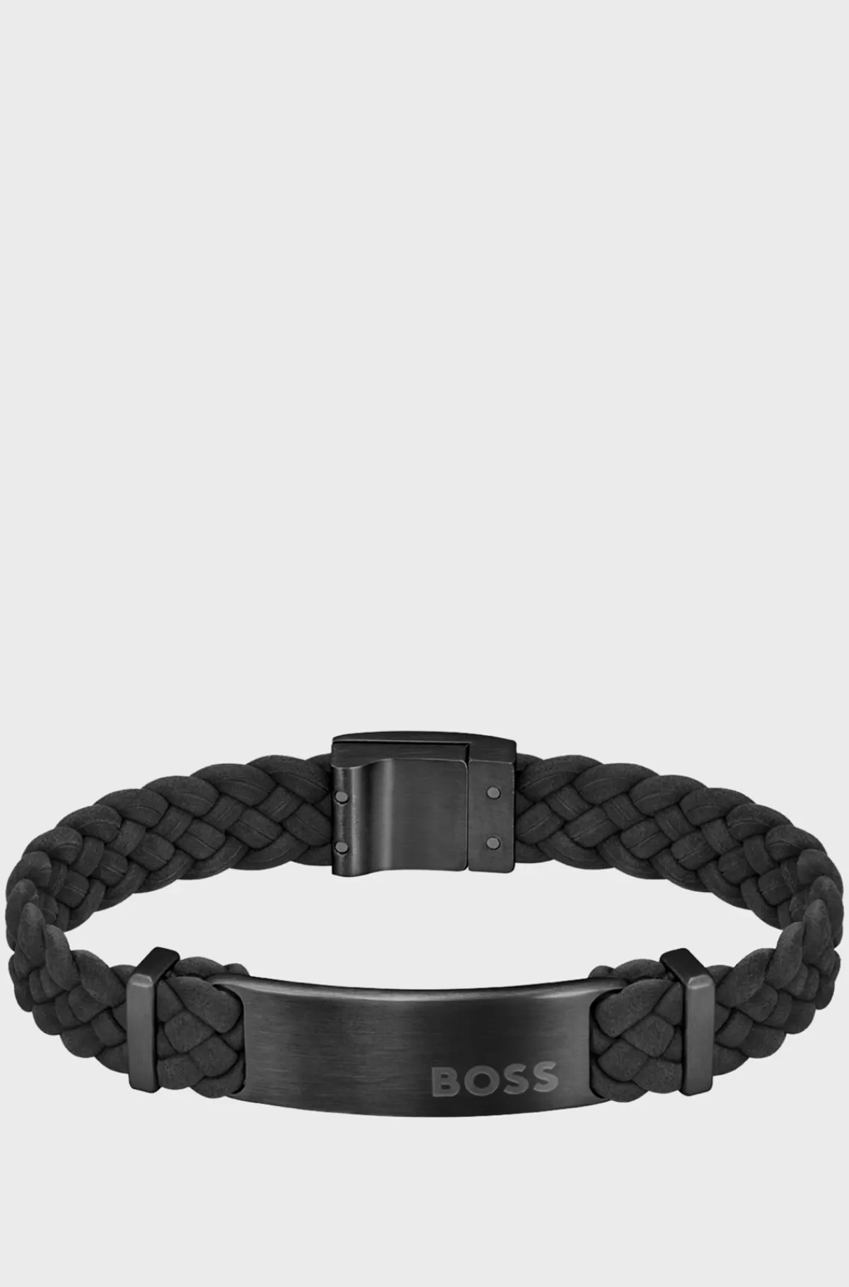 HUGO BOSS Armbånd I Flettet Ruskind Med Logoplade Sort New