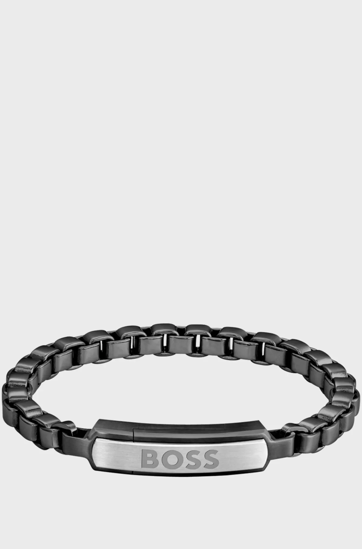 HUGO BOSS Armbånd Med Veneziakæde I Sort Stål Og Brandet Lås Sølvfarve Cheap