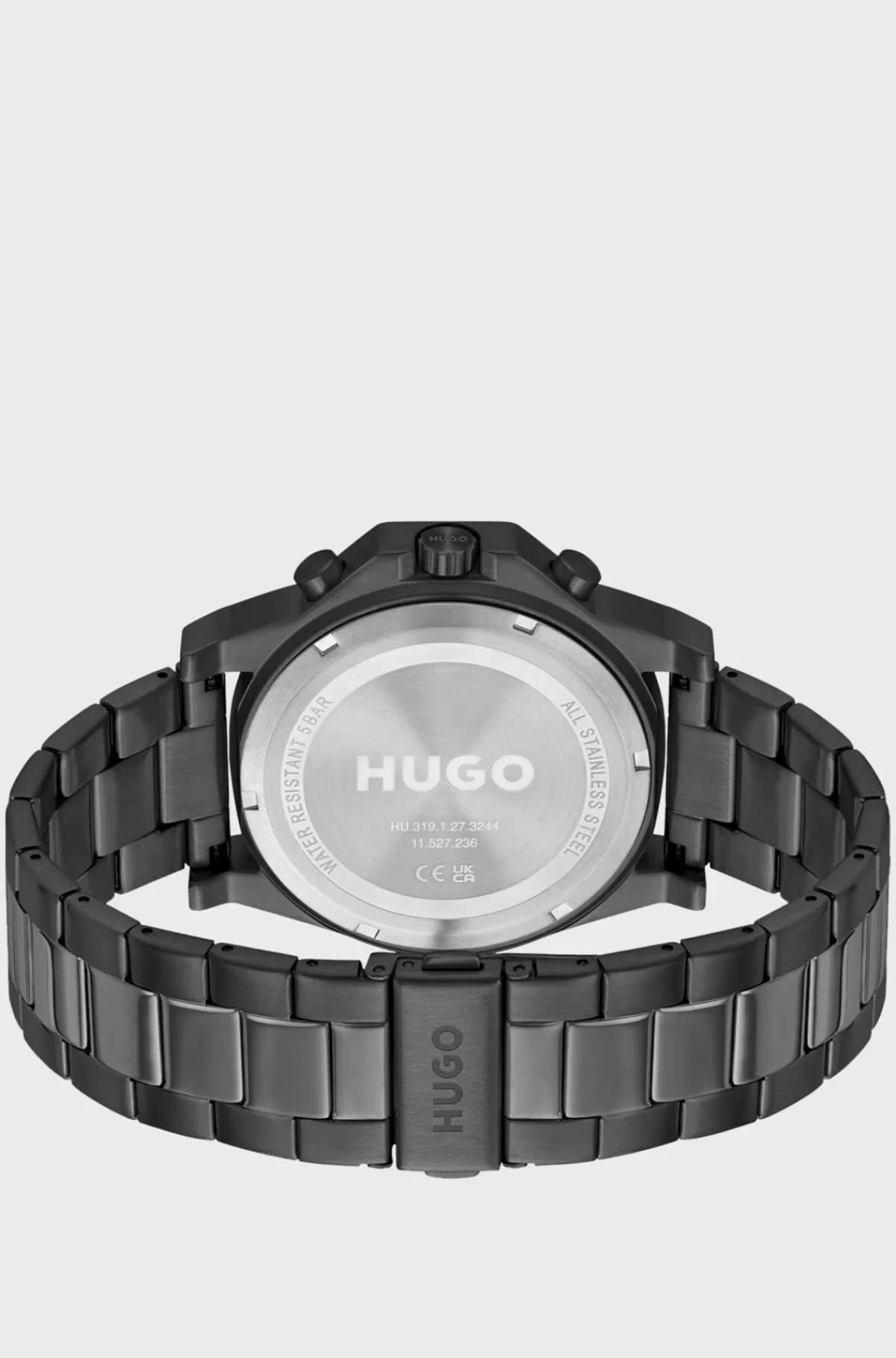HUGO BOSS Armbåndsur Med Kæderem, Sort Urskive Og Urkrans Af Silikone Grå Fashion