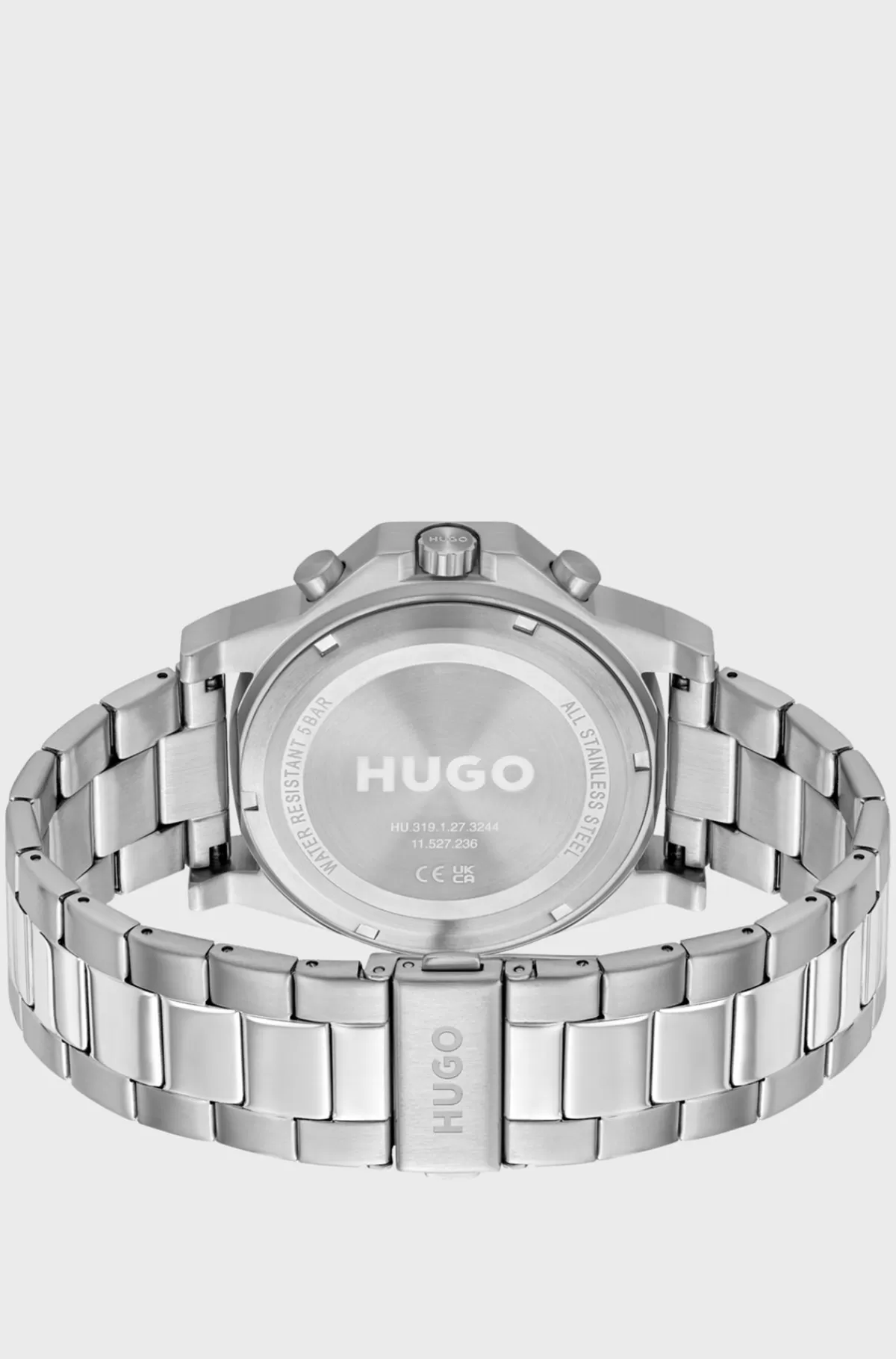 HUGO BOSS Armbåndsur Med Kæderem, Urkrans I Silikone Og Sort Urskive Sølv Store