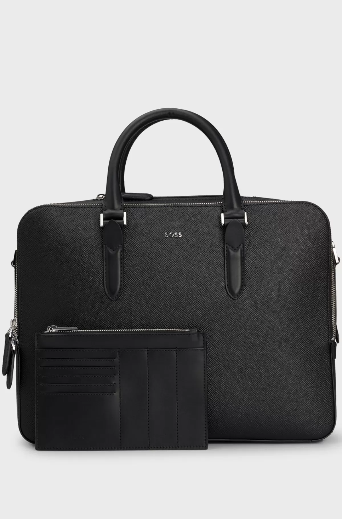 HUGO BOSS Attachetaske I Struktureret Læder Med Logobogstaver Sort Online