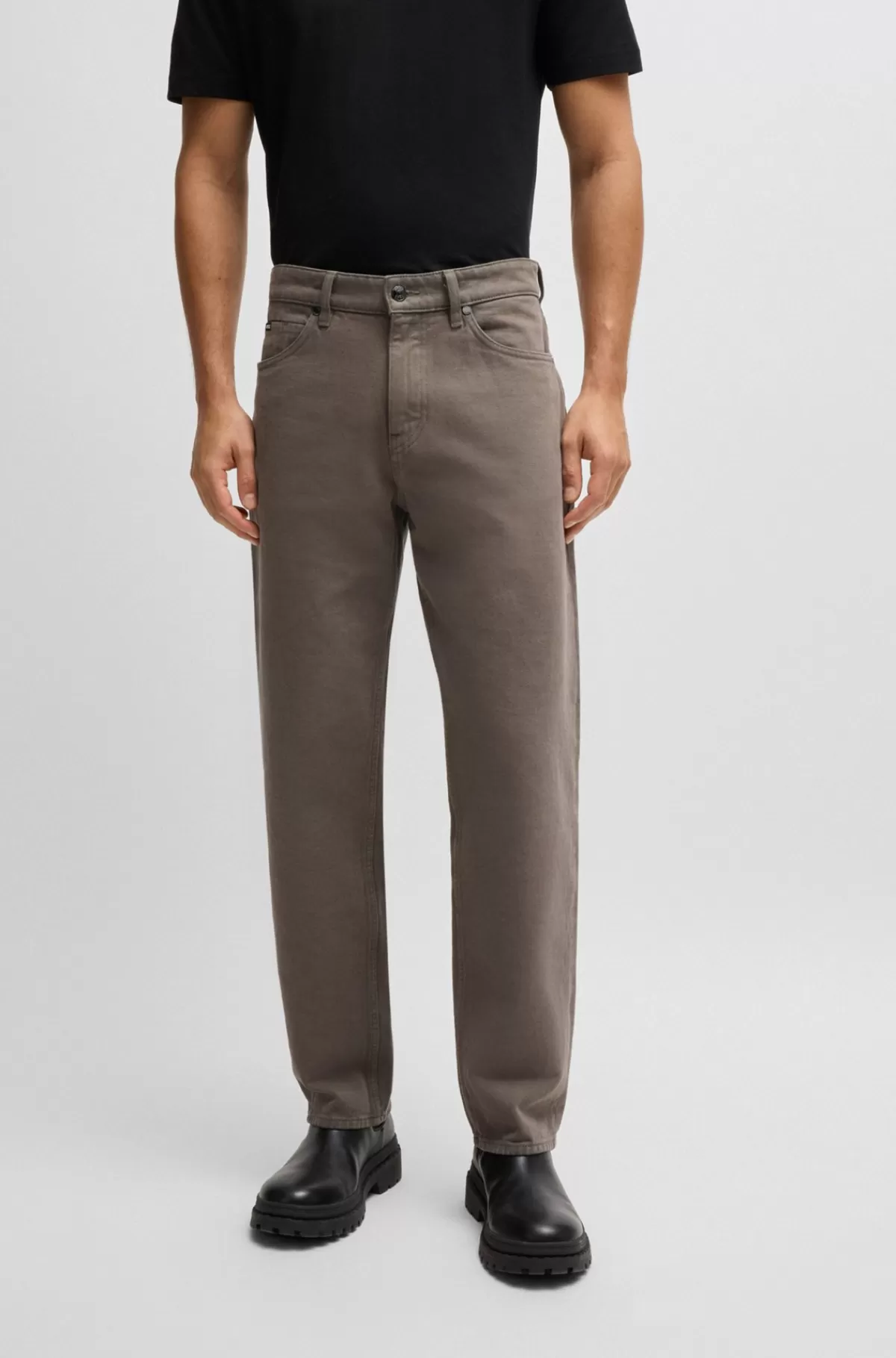 HUGO BOSS Baggy Fit Jeans I Beige Italiensk Denim Kaki Discount