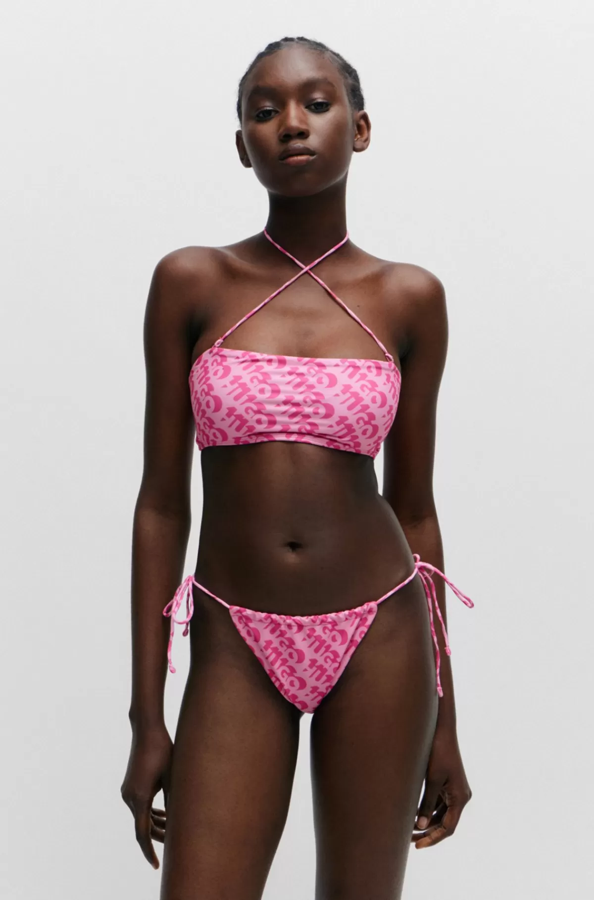 HUGO BOSS Bandeau Bikinitop Med Gentaget Logoprint Lyserød mønstret Outlet