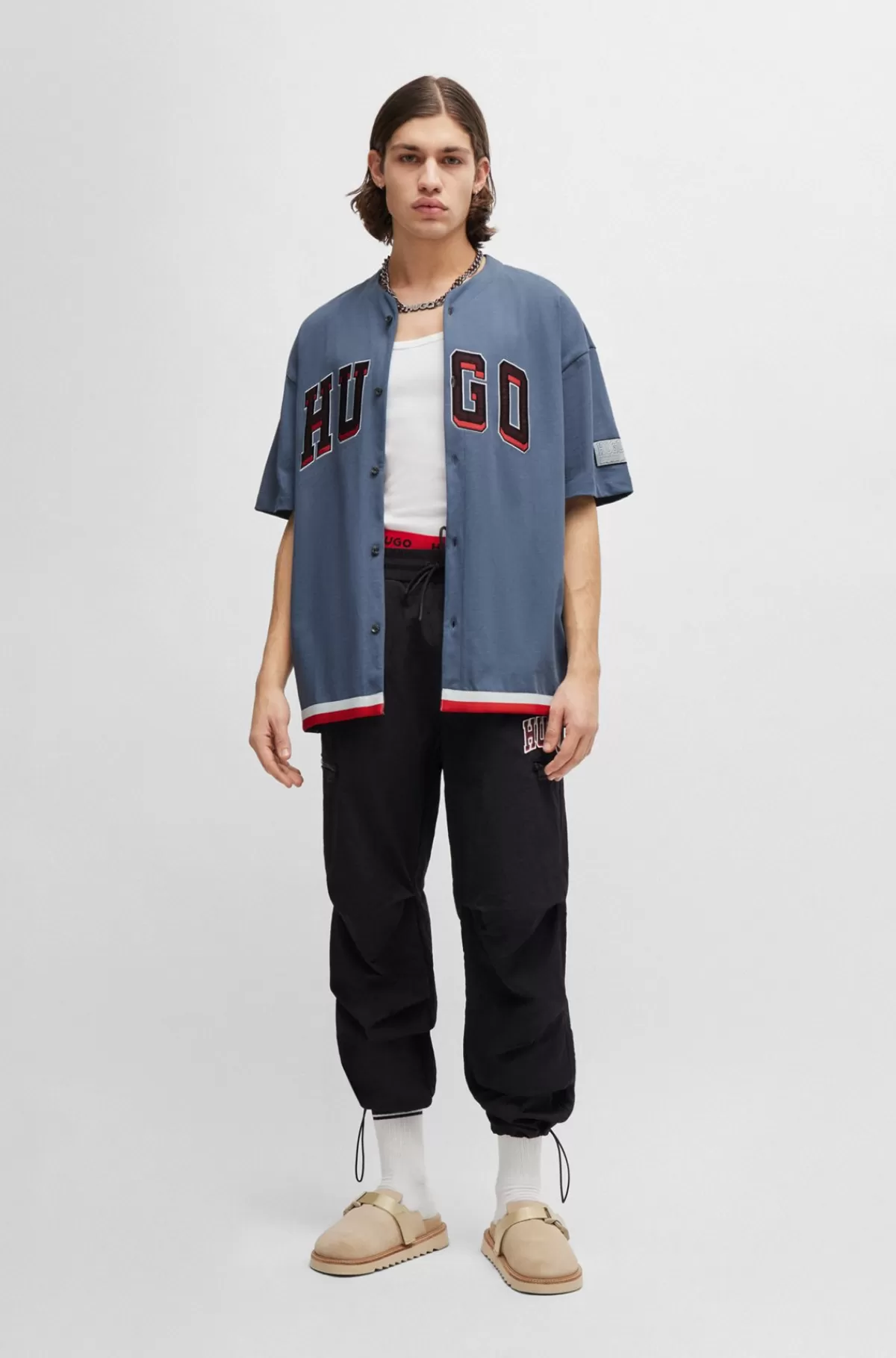 HUGO BOSS Basketball-T-shirt Med Oversize Fit Og Branding I Varsity-stil Blå Shop