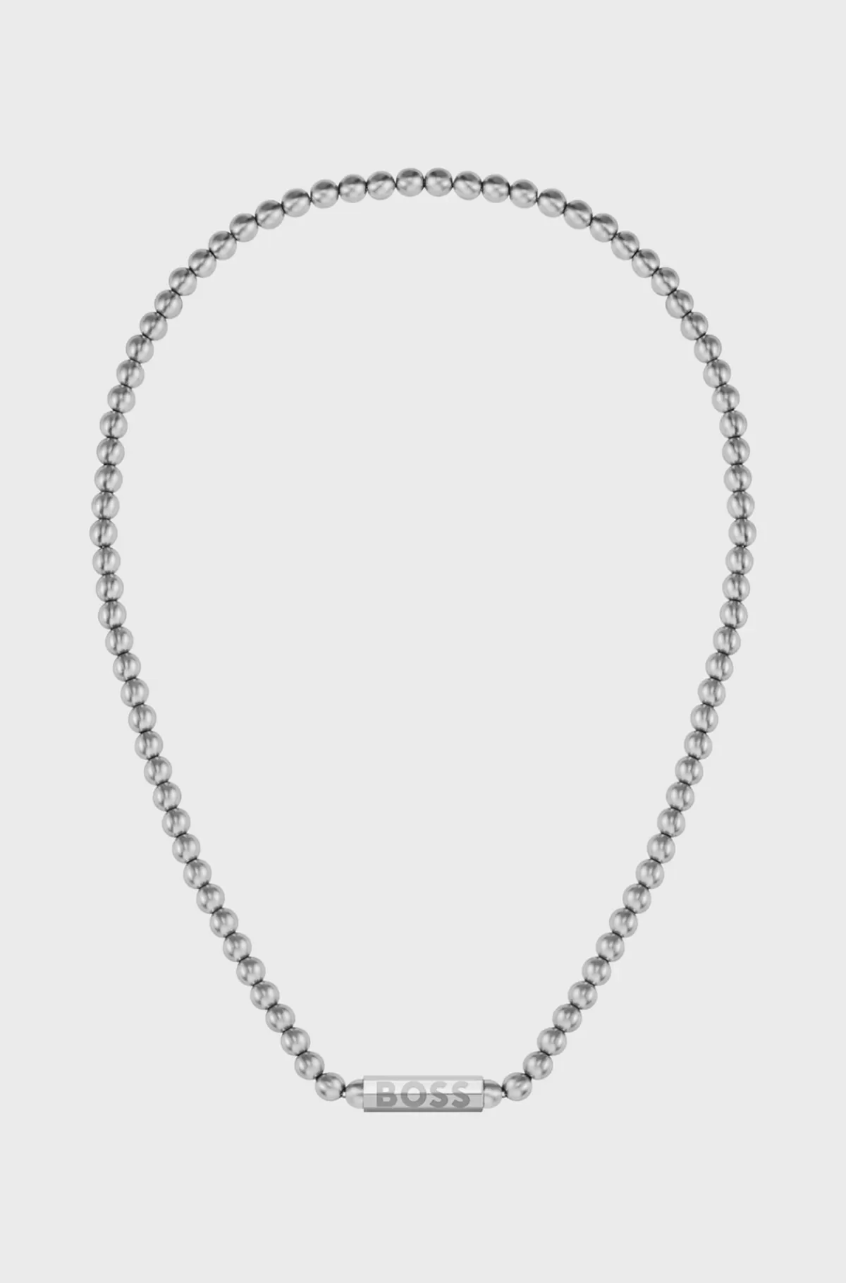 HUGO BOSS Beaded Necklace In Brushed Stainless Steel With Octagonal Closure Sølv Store