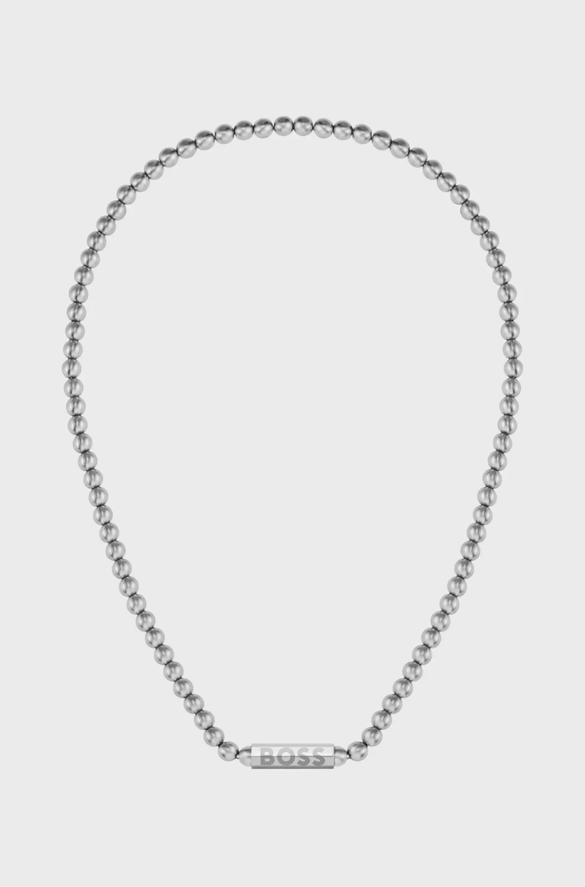 HUGO BOSS Beaded Necklace In Brushed Stainless Steel With Octagonal Closure Sølv Store