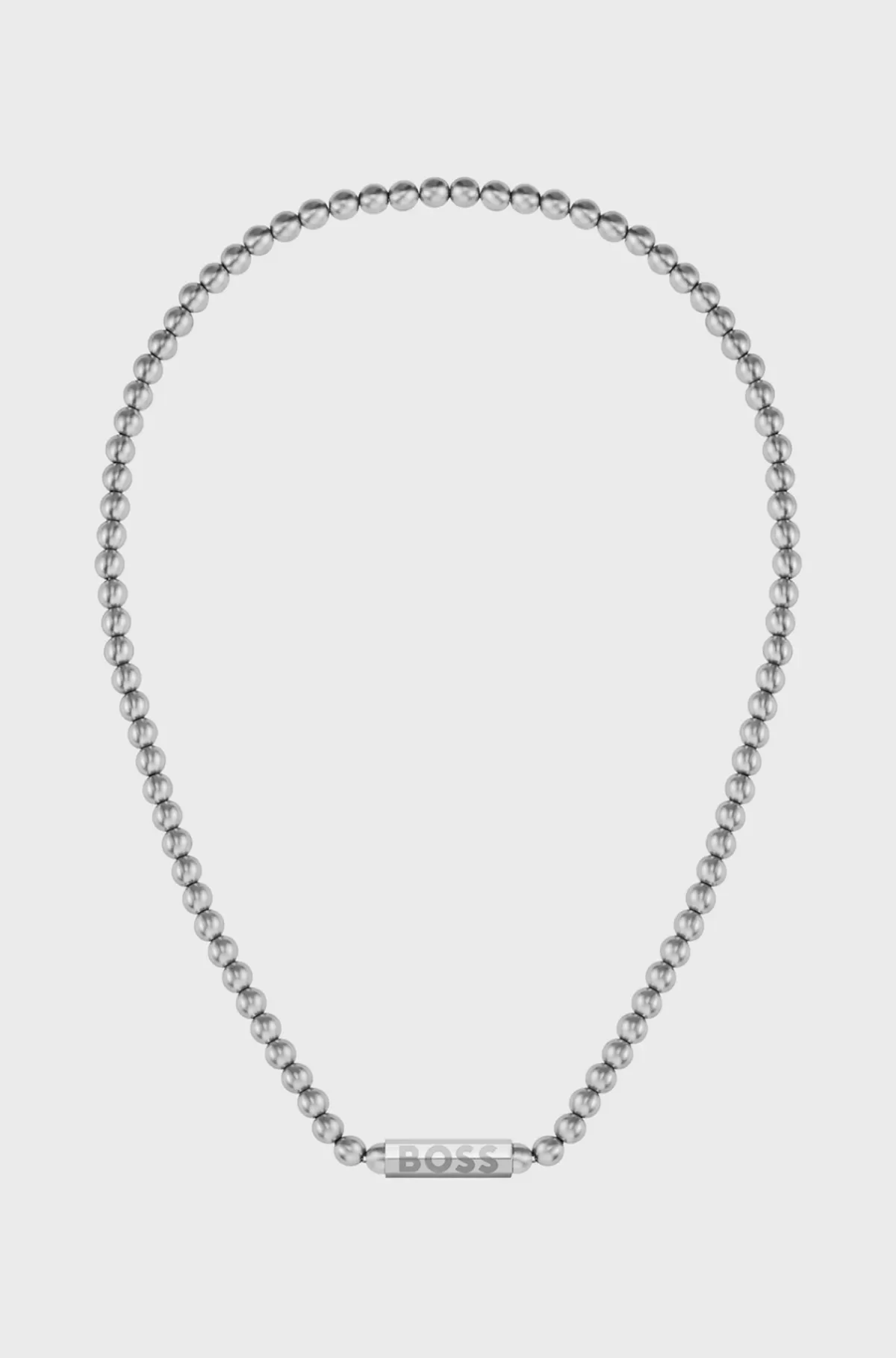 HUGO BOSS Beaded Necklace In Brushed Stainless Steel With Octagonal Closure Sølv Store
