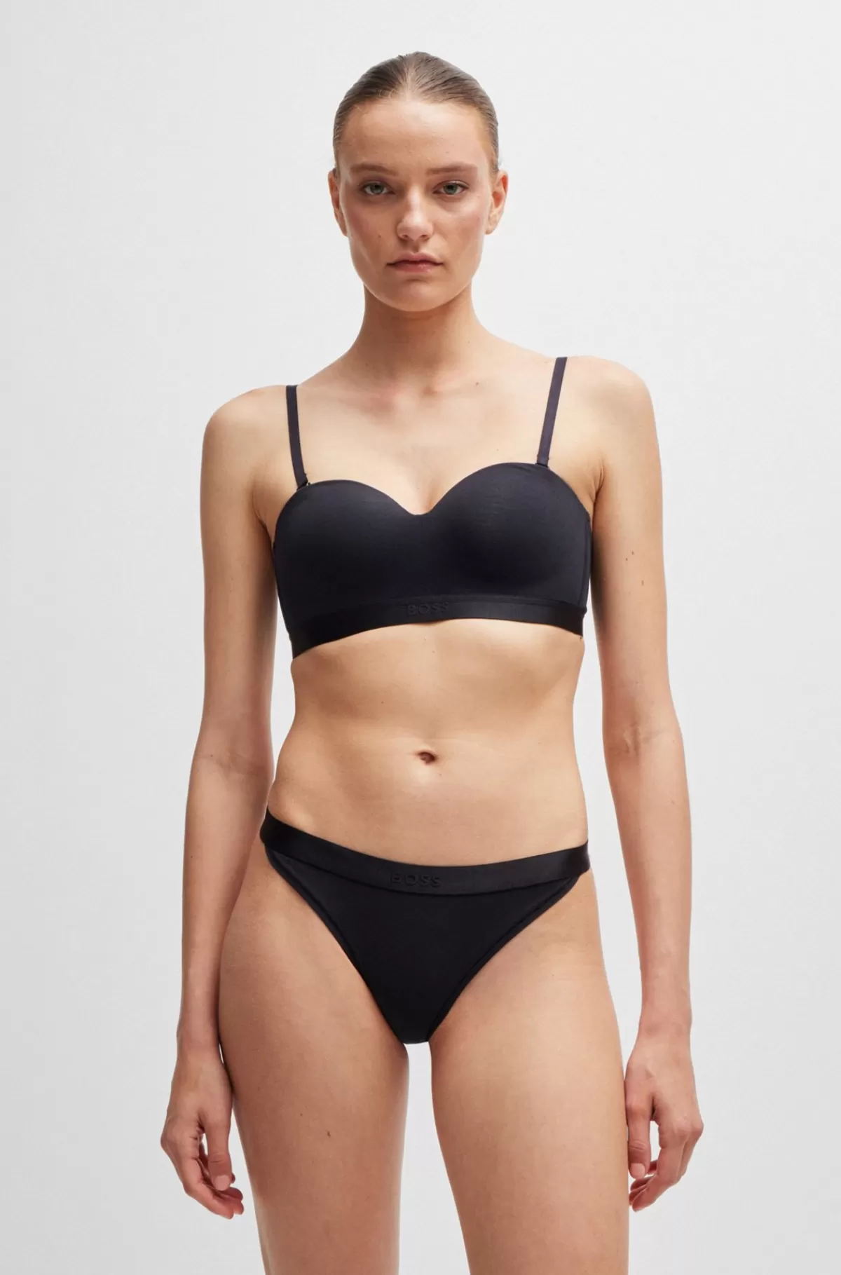 HUGO BOSS Bh I Bomuldsblanding Med Brandet Bånd Og Aftagelige Stropper Sort Flash Sale