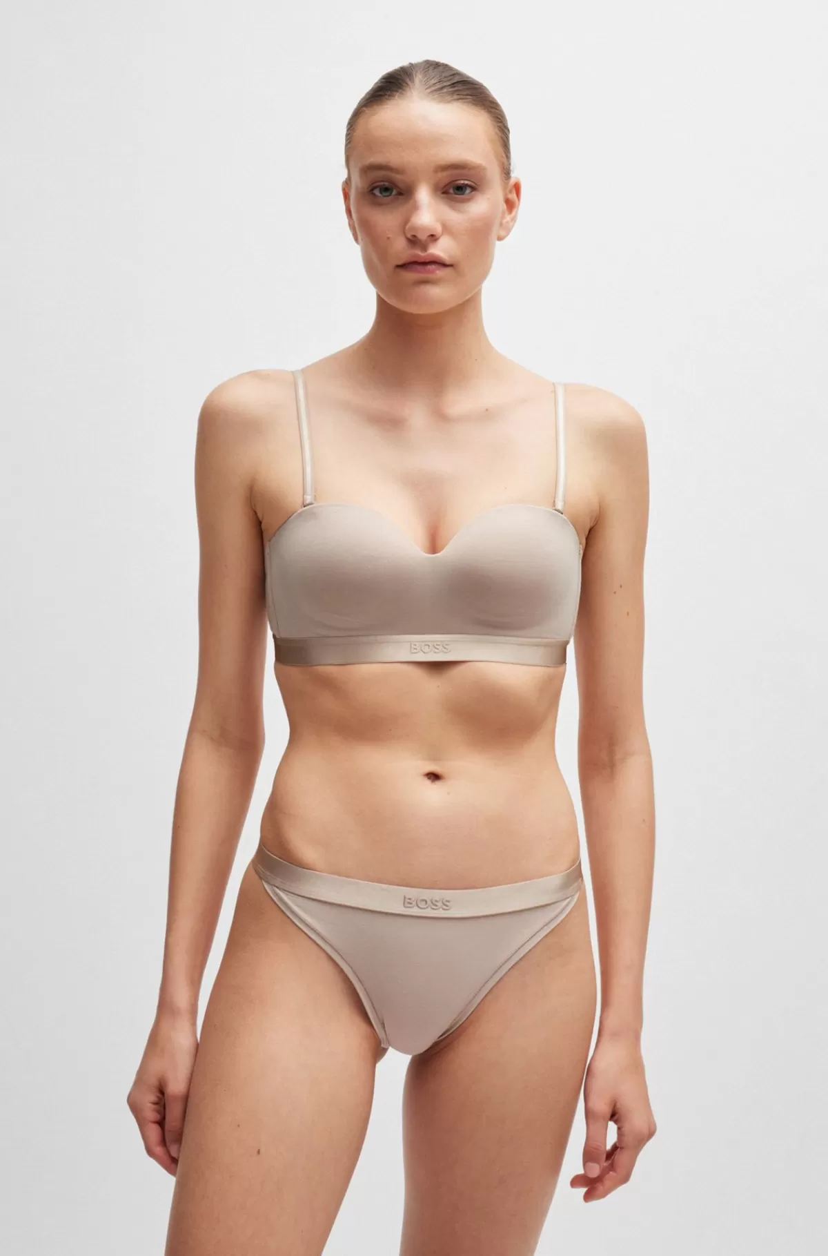 HUGO BOSS Bh I Bomuldsblanding Med Brandet Bånd Og Aftagelige Stropper Lys beige Clearance