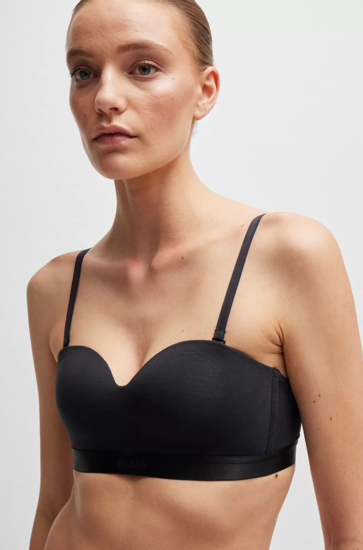 HUGO BOSS Bh I Bomuldsblanding Med Brandet Bånd Og Aftagelige Stropper Sort Flash Sale