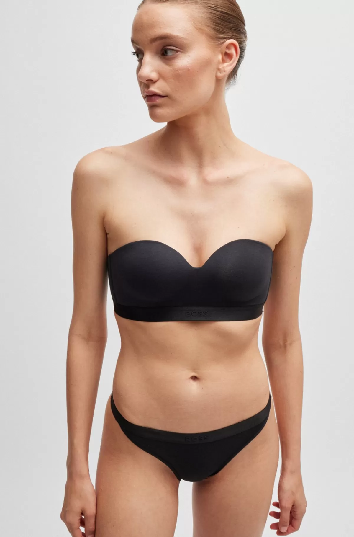 HUGO BOSS Bh I Bomuldsblanding Med Brandet Bånd Og Aftagelige Stropper Sort Flash Sale