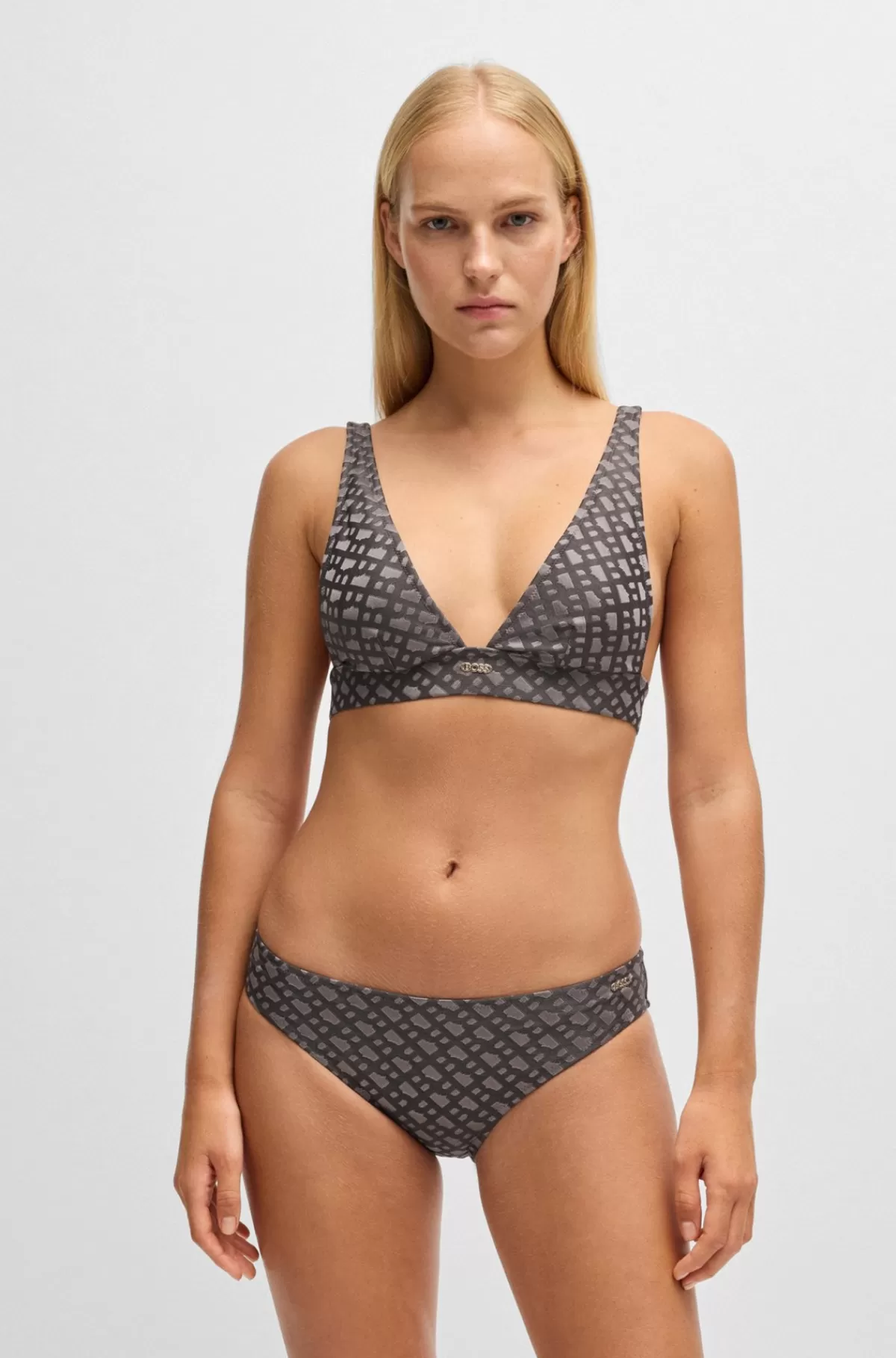 HUGO BOSS Bikinibralette Med Monogrammønster Og Logo I Metal Mørkegrå Hot