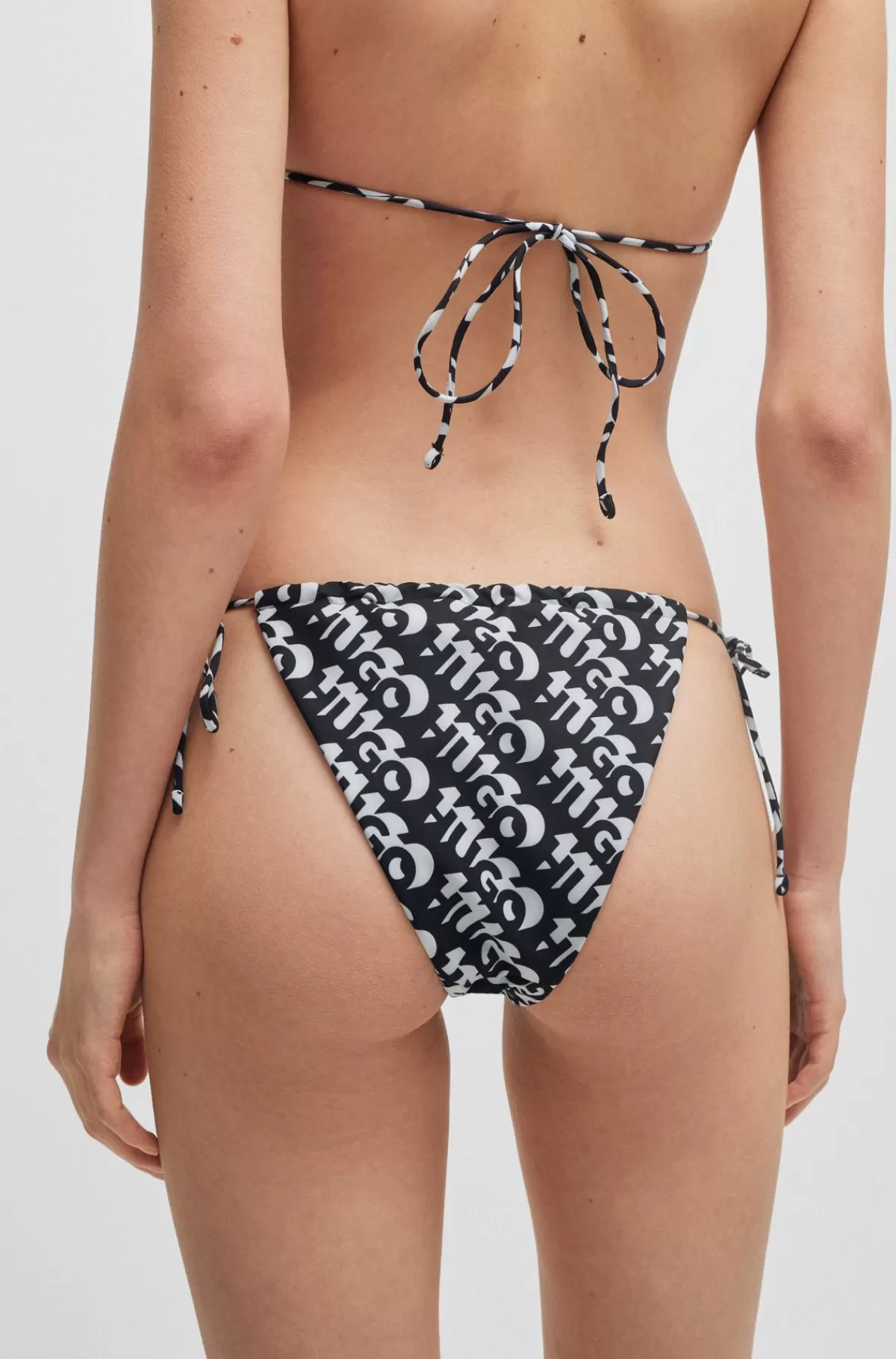 HUGO BOSS Bikiniunderdel, Der Bindes I Siden, Med Gentaget Logoprint Sort mønstret Cheap