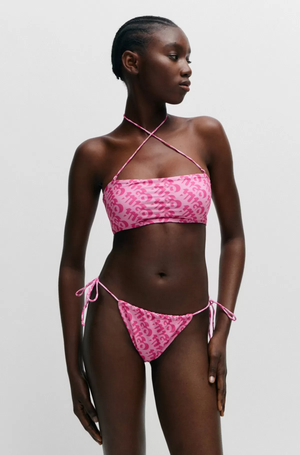 HUGO BOSS Bikiniunderdel, Der Bindes I Siden, Med Gentaget Logoprint Lyserød mønstret Discount