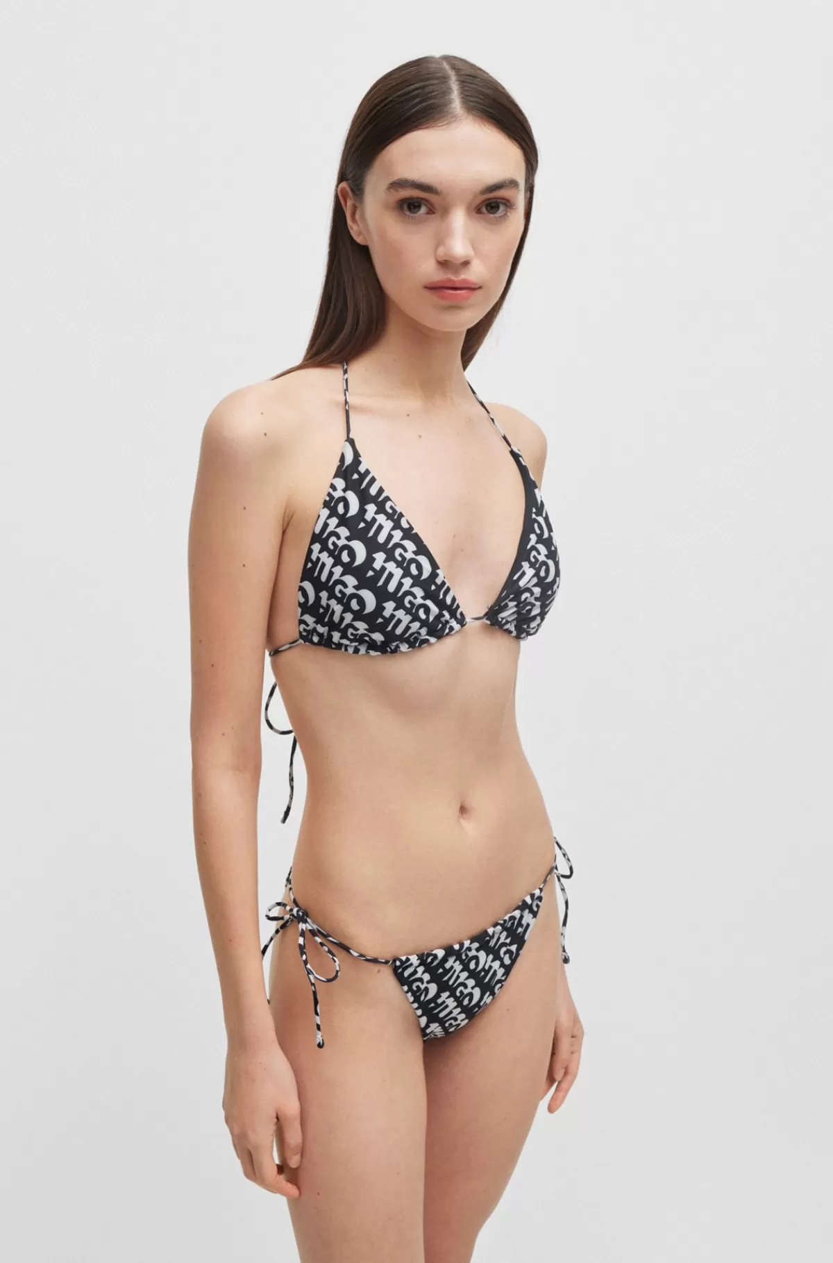 HUGO BOSS Bikiniunderdel, Der Bindes I Siden, Med Gentaget Logoprint Sort mønstret Cheap
