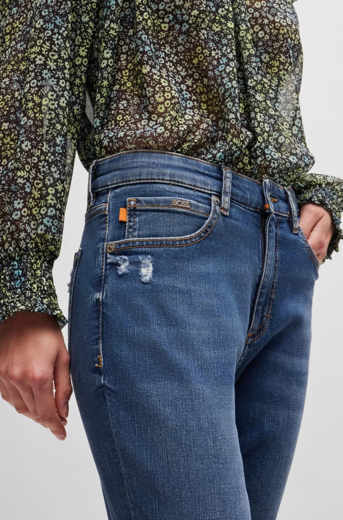 HUGO BOSS Blå Jeans I Denim Med Stræk Og Slitage Mørkeblå Best