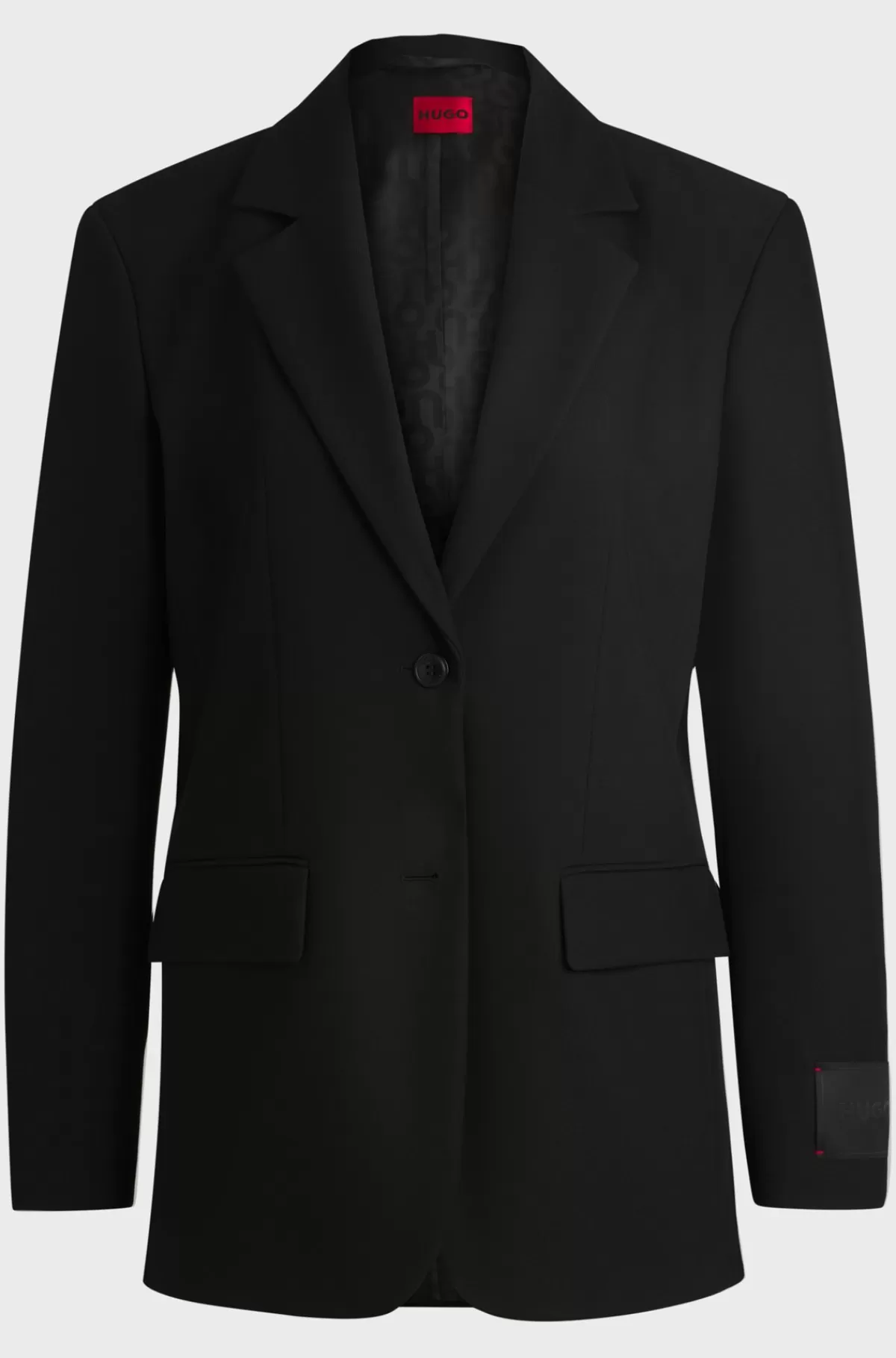 HUGO BOSS Blazer Med Regular Fit Og Hakrevers I Stof Med Stræk Sort Cheap