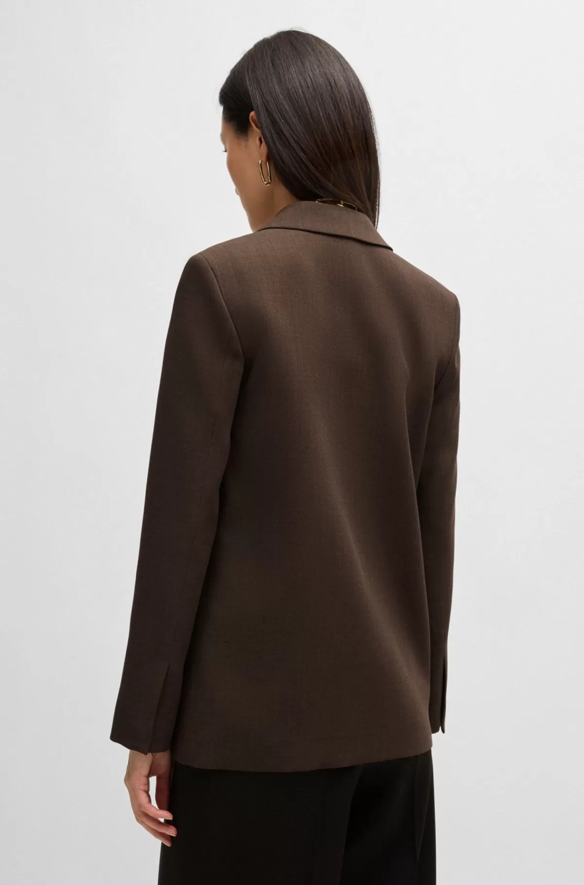 HUGO BOSS Blazer Med Slå Om-design Foran I Meleret Crepe Af Ny Uld Brun Best