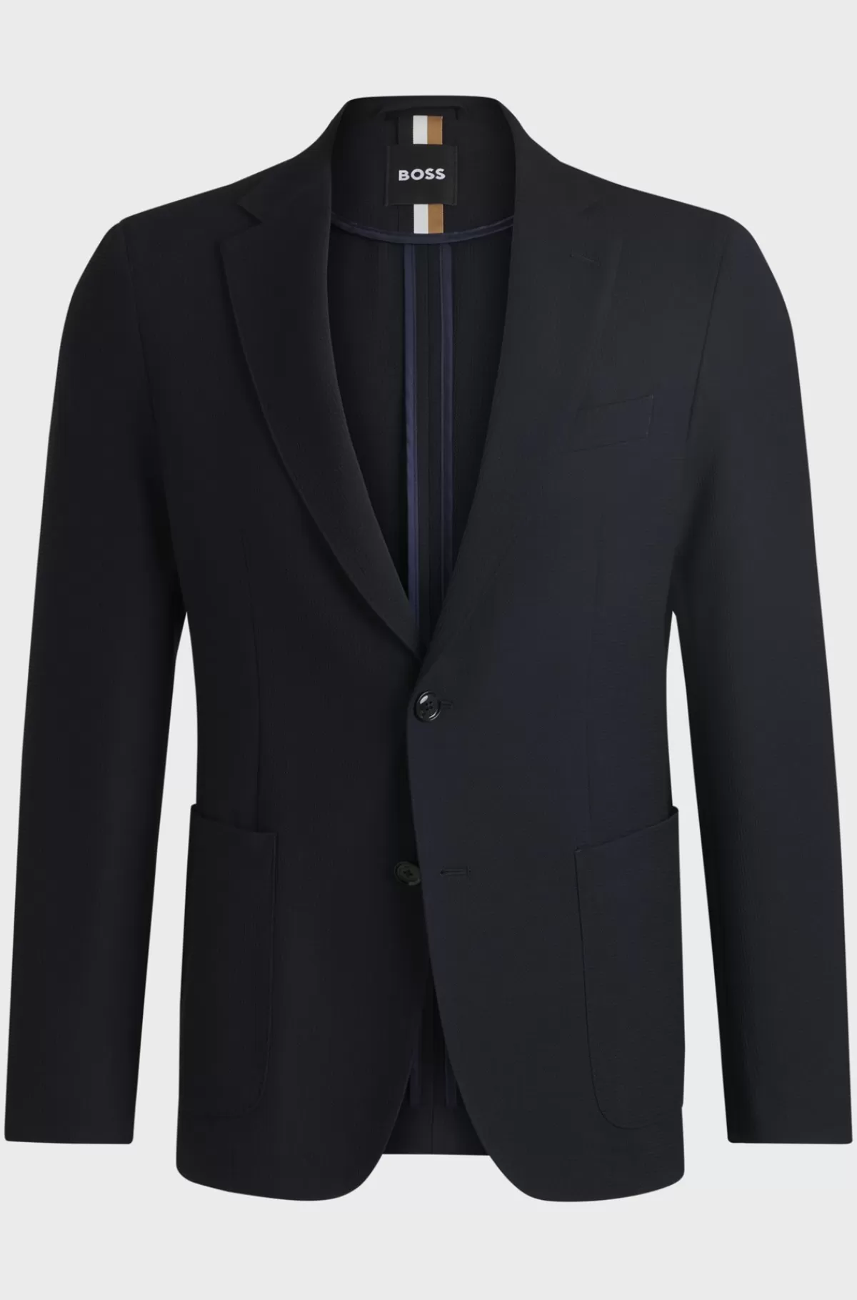 HUGO BOSS Blazer Med Slim Fit I Piqué Med Stræk Og Hakrevers Mørkeblå Online