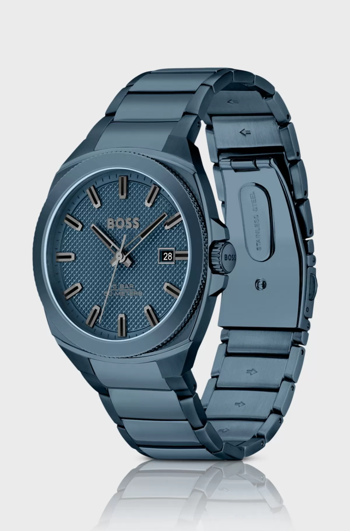 HUGO BOSS t Ur Med Lænkerem Og Tone-i-tone Urskive Med Guillochering Blå Fashion