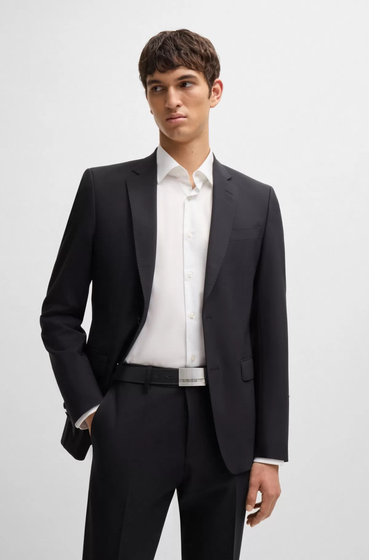 HUGO BOSS Bælte I Italiensk Læder Med Logo-pladespænde Sort Fashion