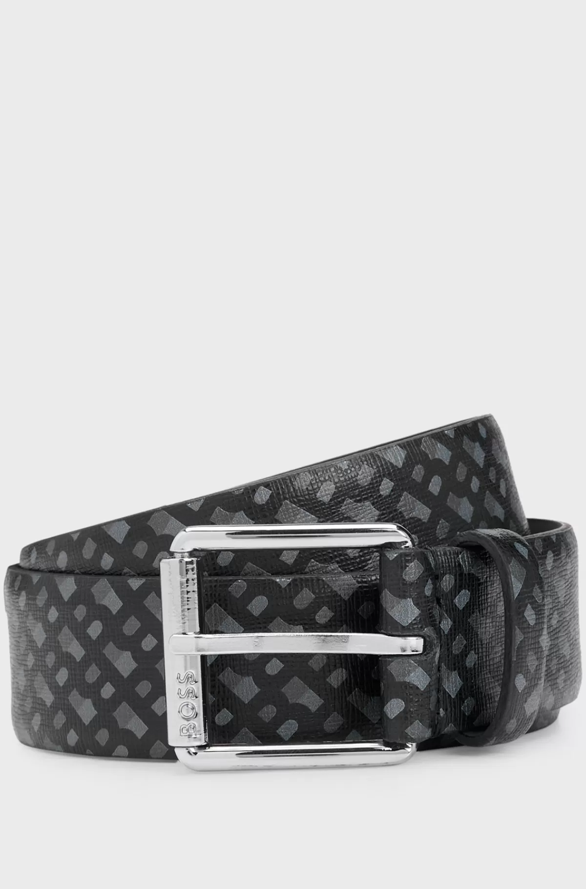 HUGO BOSS Bælte I Italiensk Læder Med Monogramprint Sort Outlet